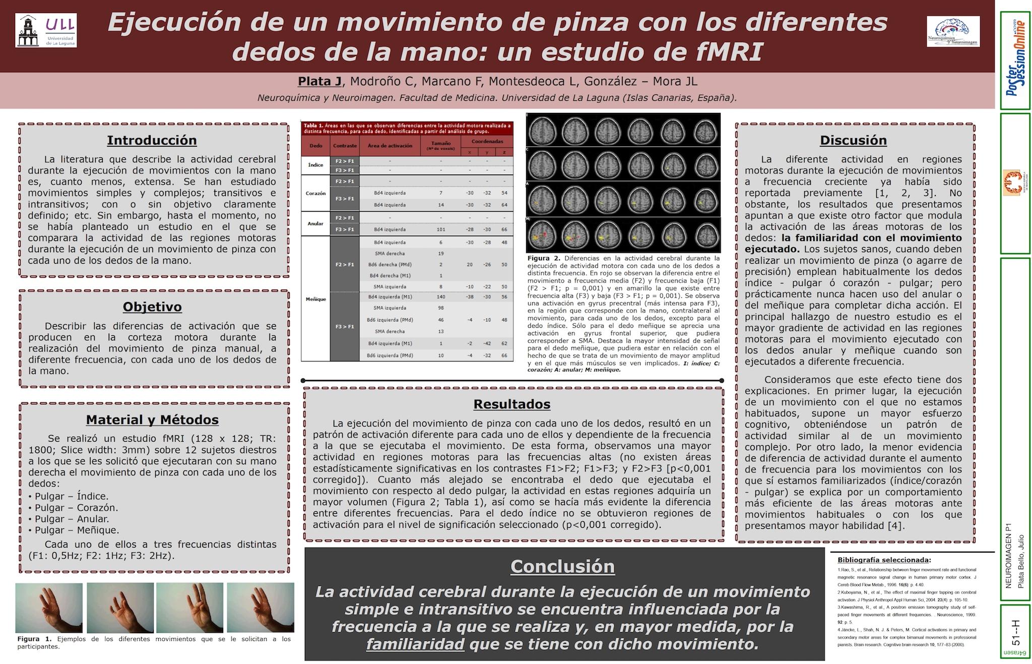 Ejecución del movimiento de pinza manual con los diferentes dedos: un estudio de fMRI.
