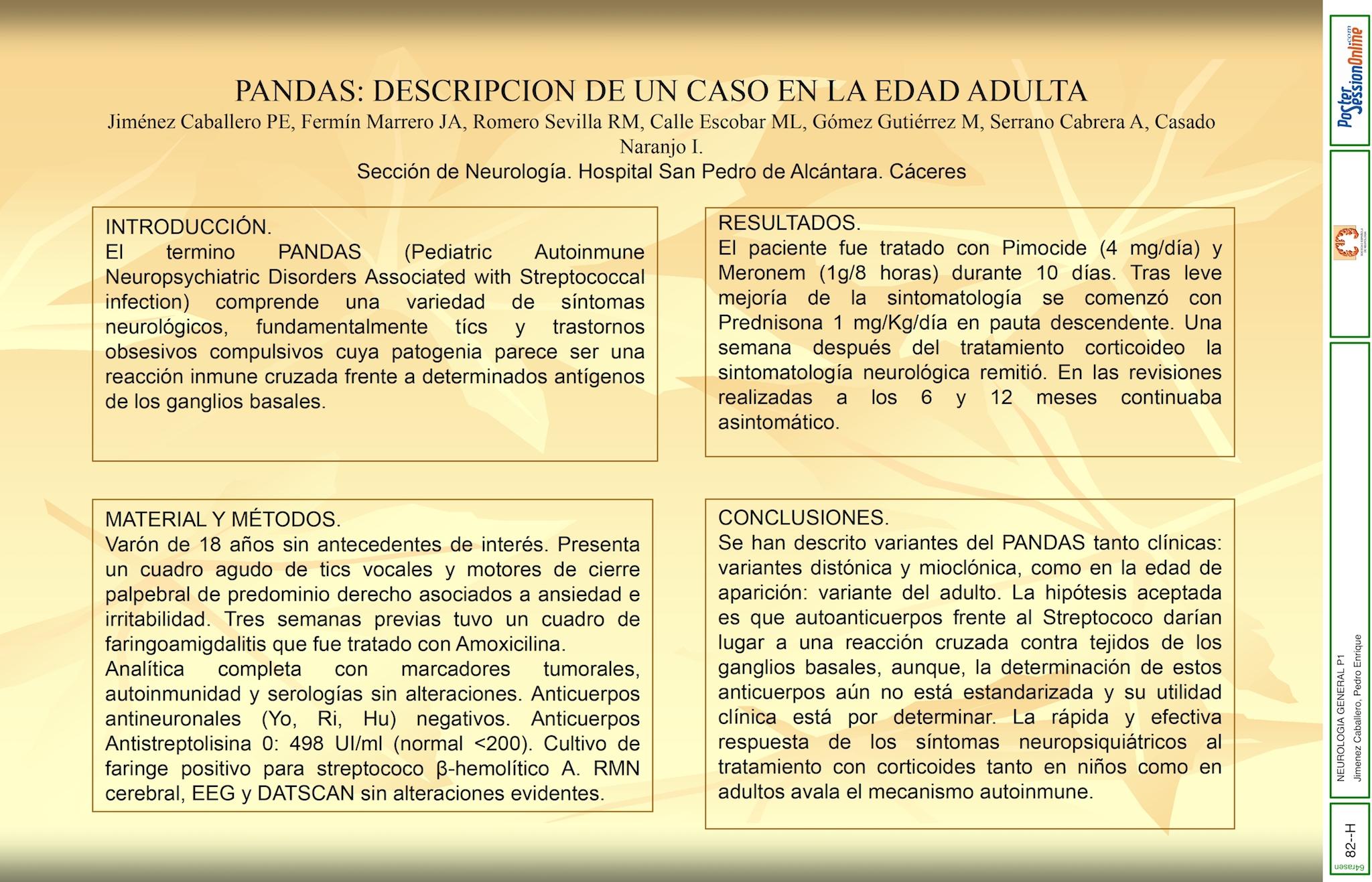 PANDAS; DESCRIPCION DE UN CASO EN LA EDAD ADULTA