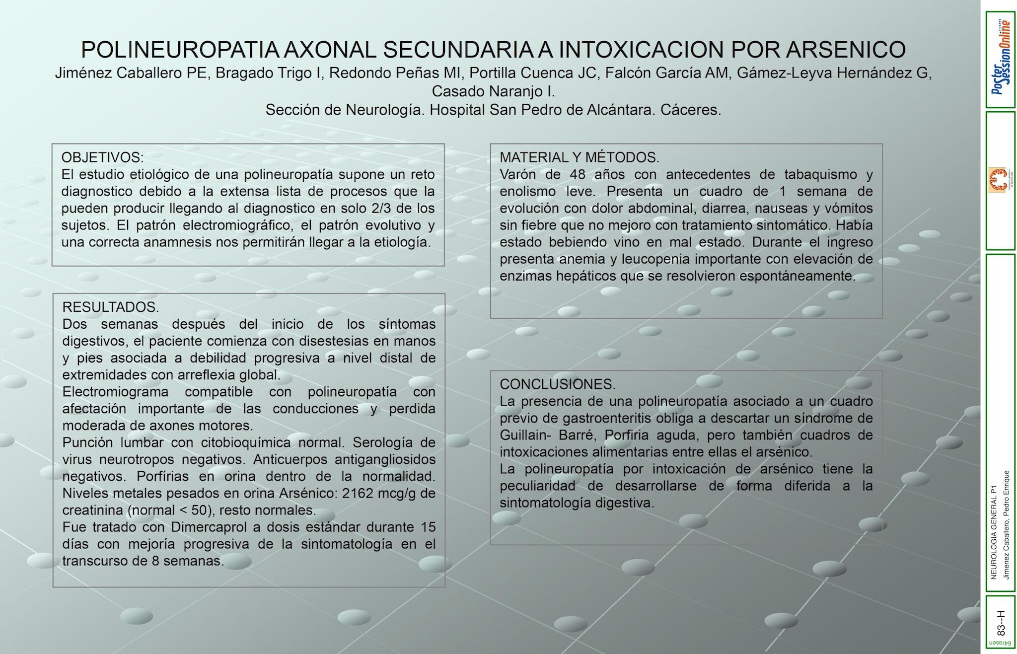 POLINEUROPATIA AXONAL SECUNDARIA A INTOXICACION POR ARSENICO