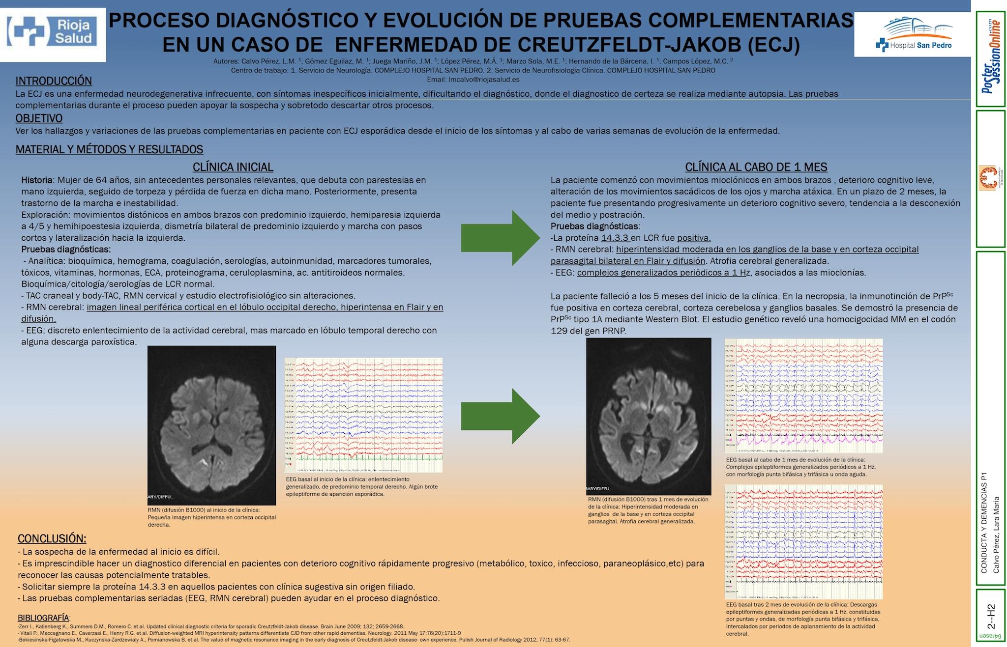 PROCESO DIAGNÓSTICO Y EVOLUCIÓN DE PRUEBAS COMPLEMENTARIAS EN UN CASO DE  ENFERMEDAD DE CREUTZFELDT-JAKOB (ECJ).