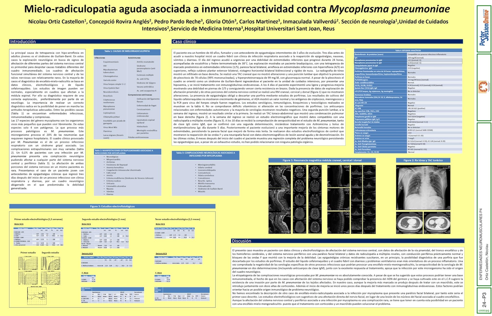 Mielo-radiculopatia aguda asociada a inmunorreactividad contra Mycoplasma pneumoniae