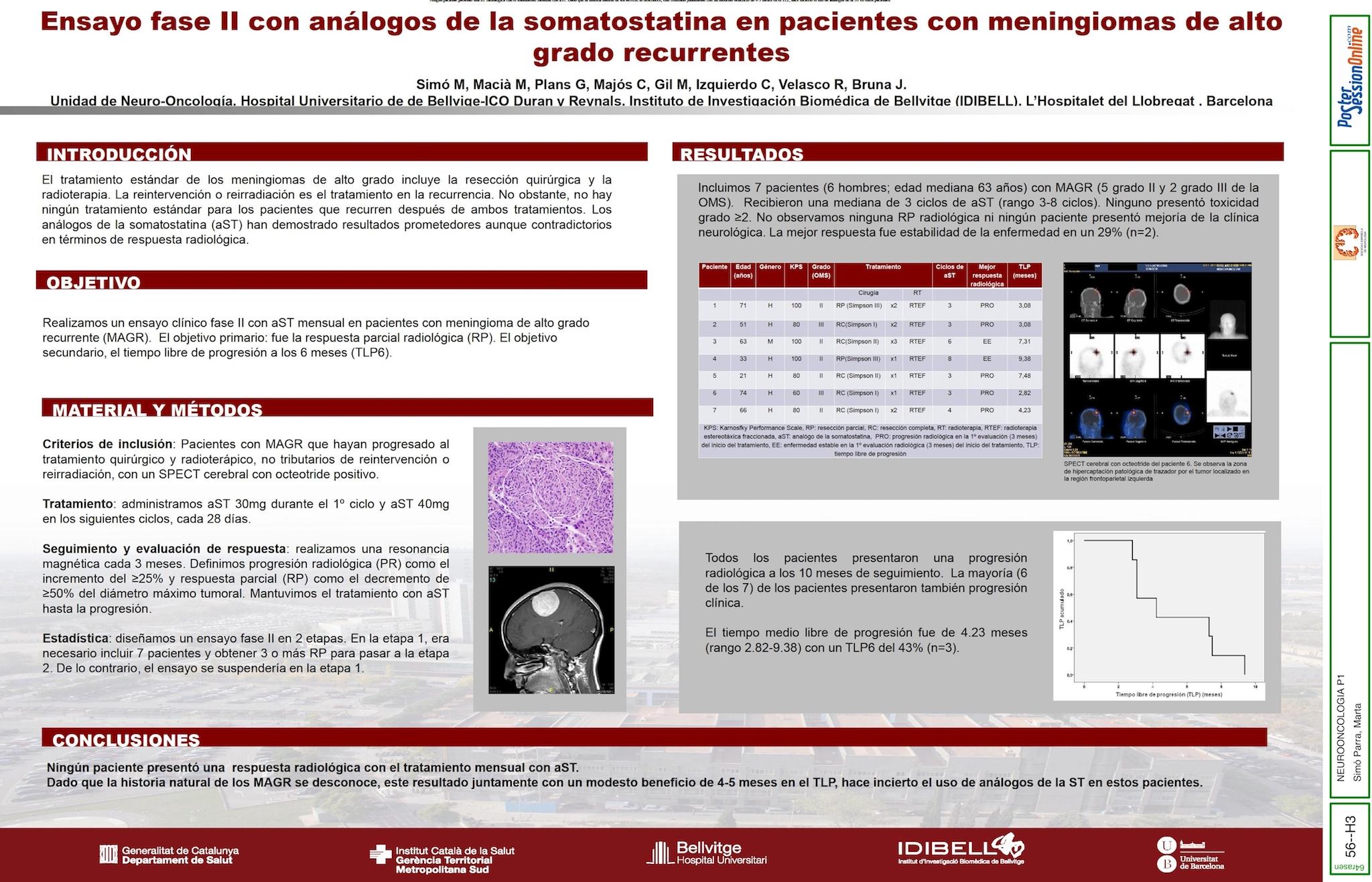 Ensayo fase II con análogos de la somatostatina en pacientes con meningiomas recurrentes de alto grado.