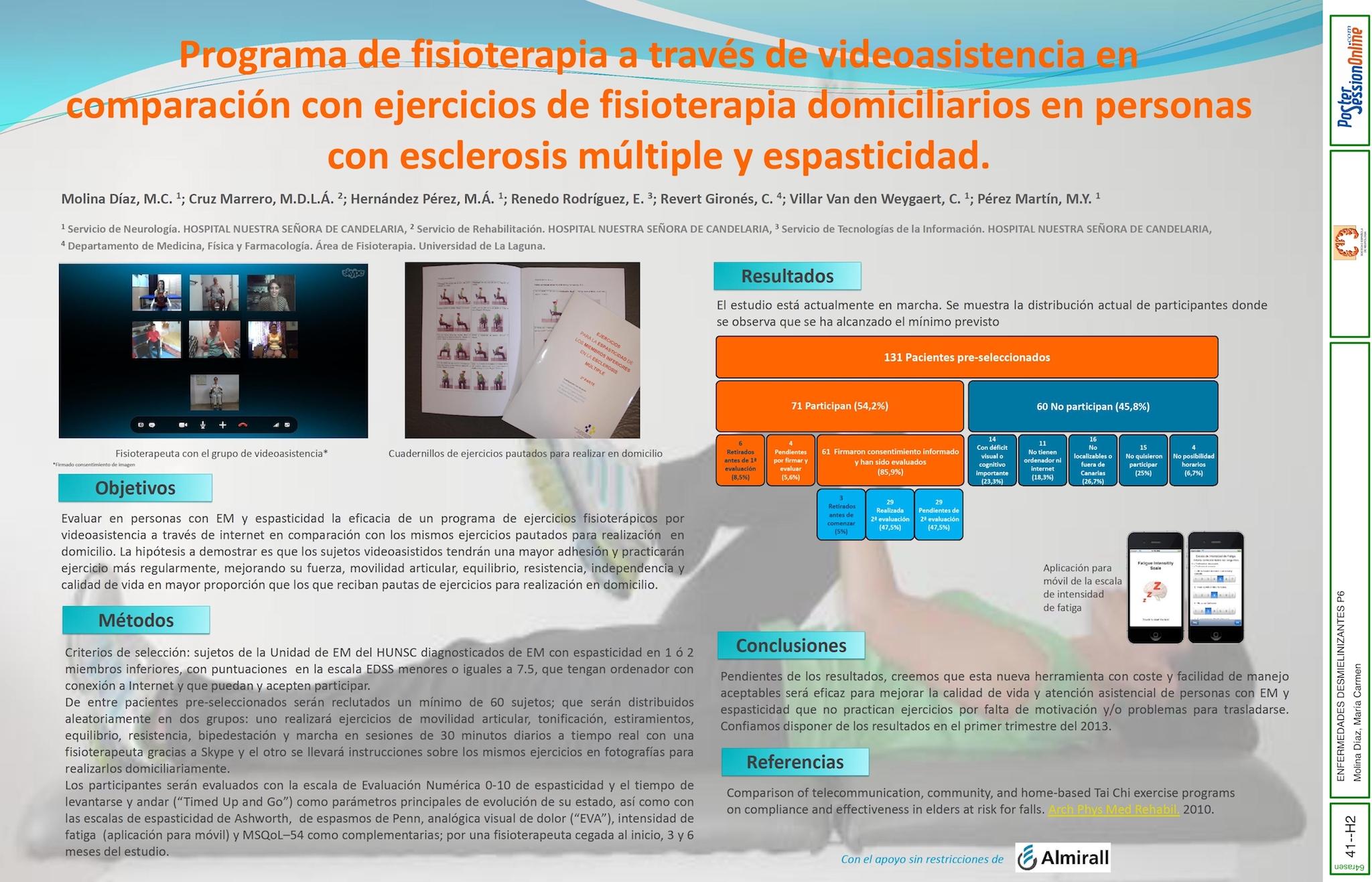 Programa de fisioterapia  para la  espasticidad a través de videoasistencia en comparación con ejercicios de fisioterapia domiciliarios en personas con esclerosis múltiple y espasticidad.