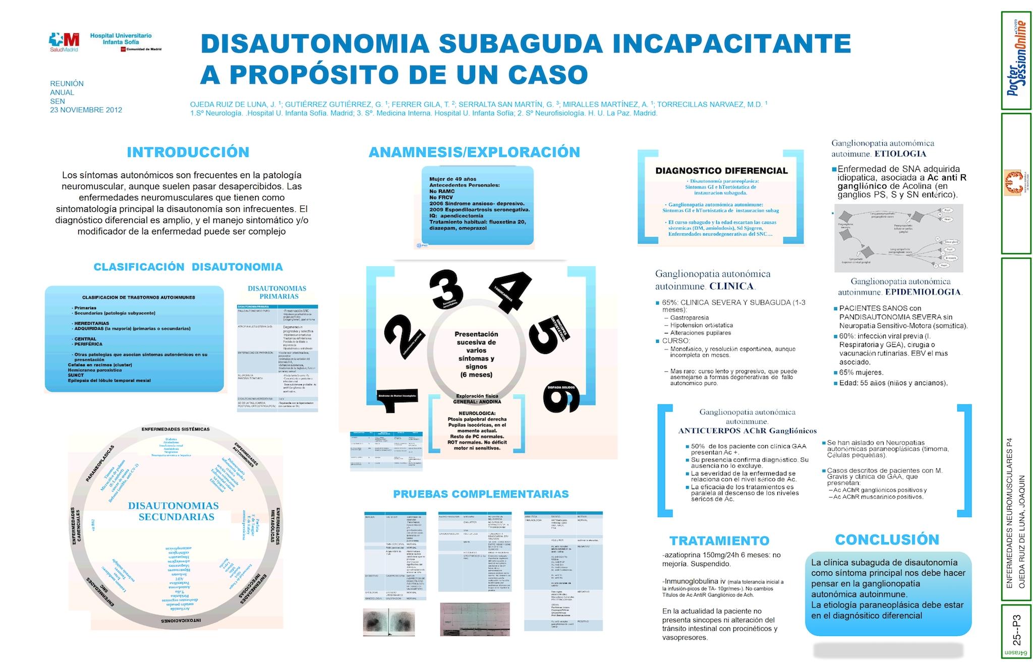 DISAUTONOMIA SUBAGUDA INCAPACITANTE. A PROPÓSITO DE UN CASO.