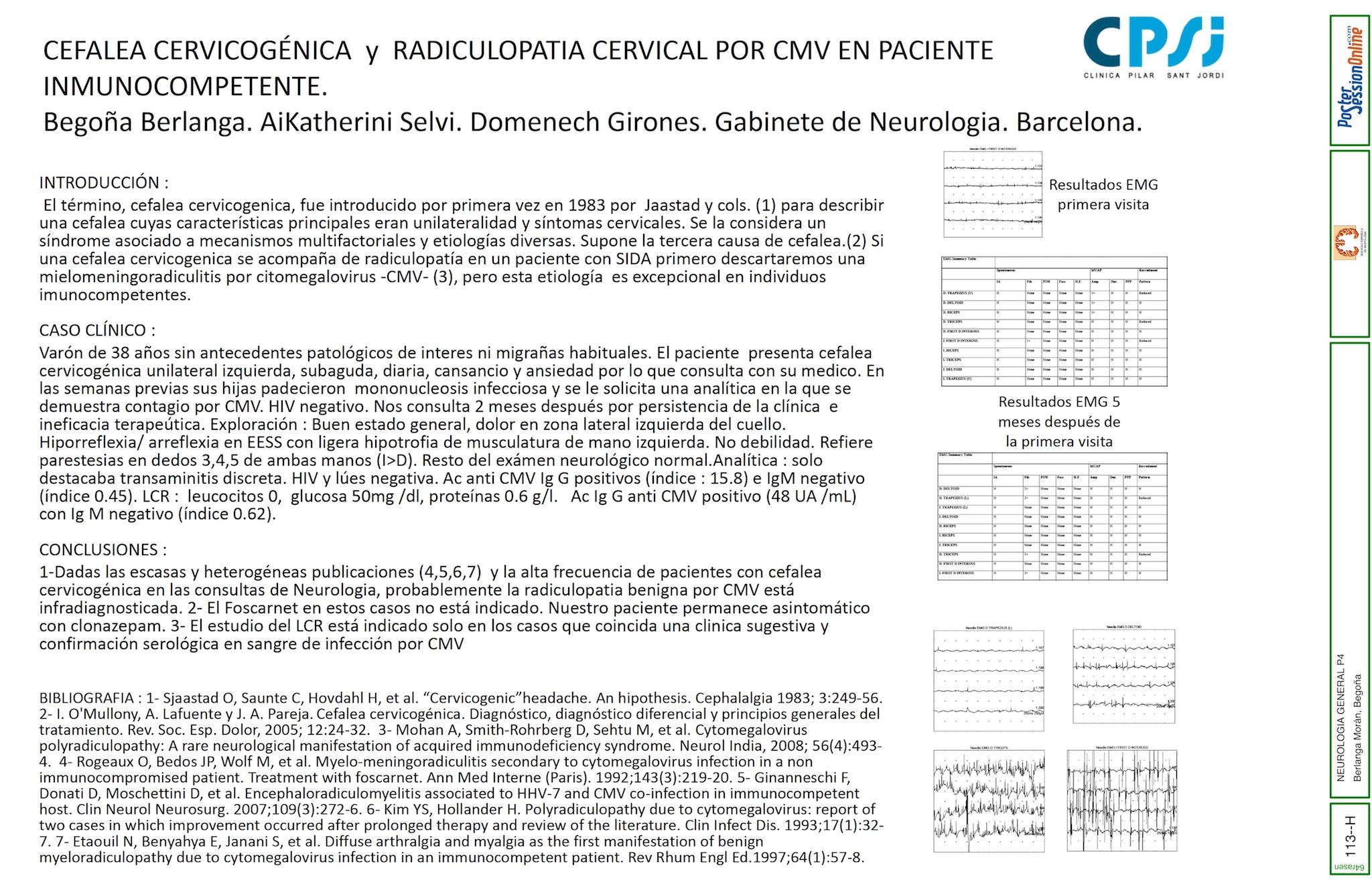 CEFALEA CERVICOGÉNICA  y  RADICULOPATIA CERVICAL POR CMV EN PACIENTE INMUNOCOMPETENTE