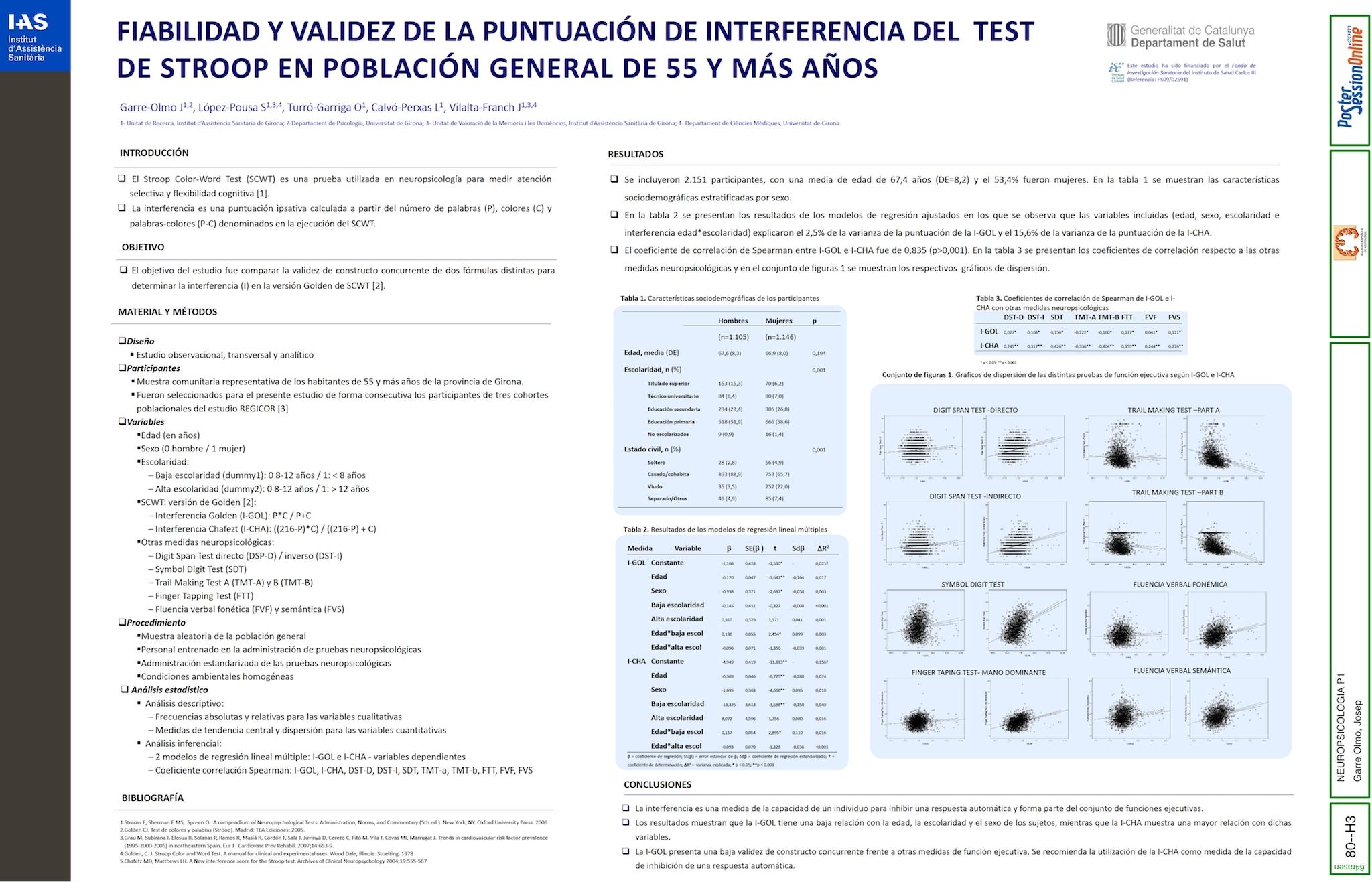 Fiabilidad y validez de la puntuación de interferencia del test de Stroop en población general de 55 y más años