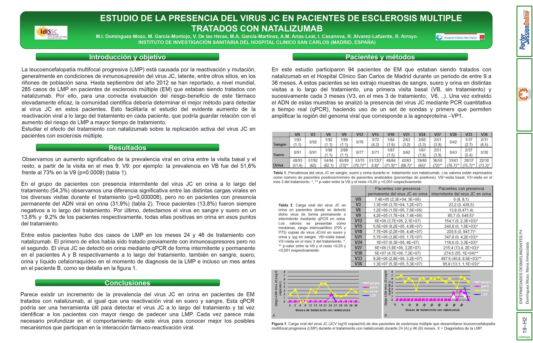 Estudio de la presencia del virus JC en pacientes de esclerosis múltiple tratados con natalizumab