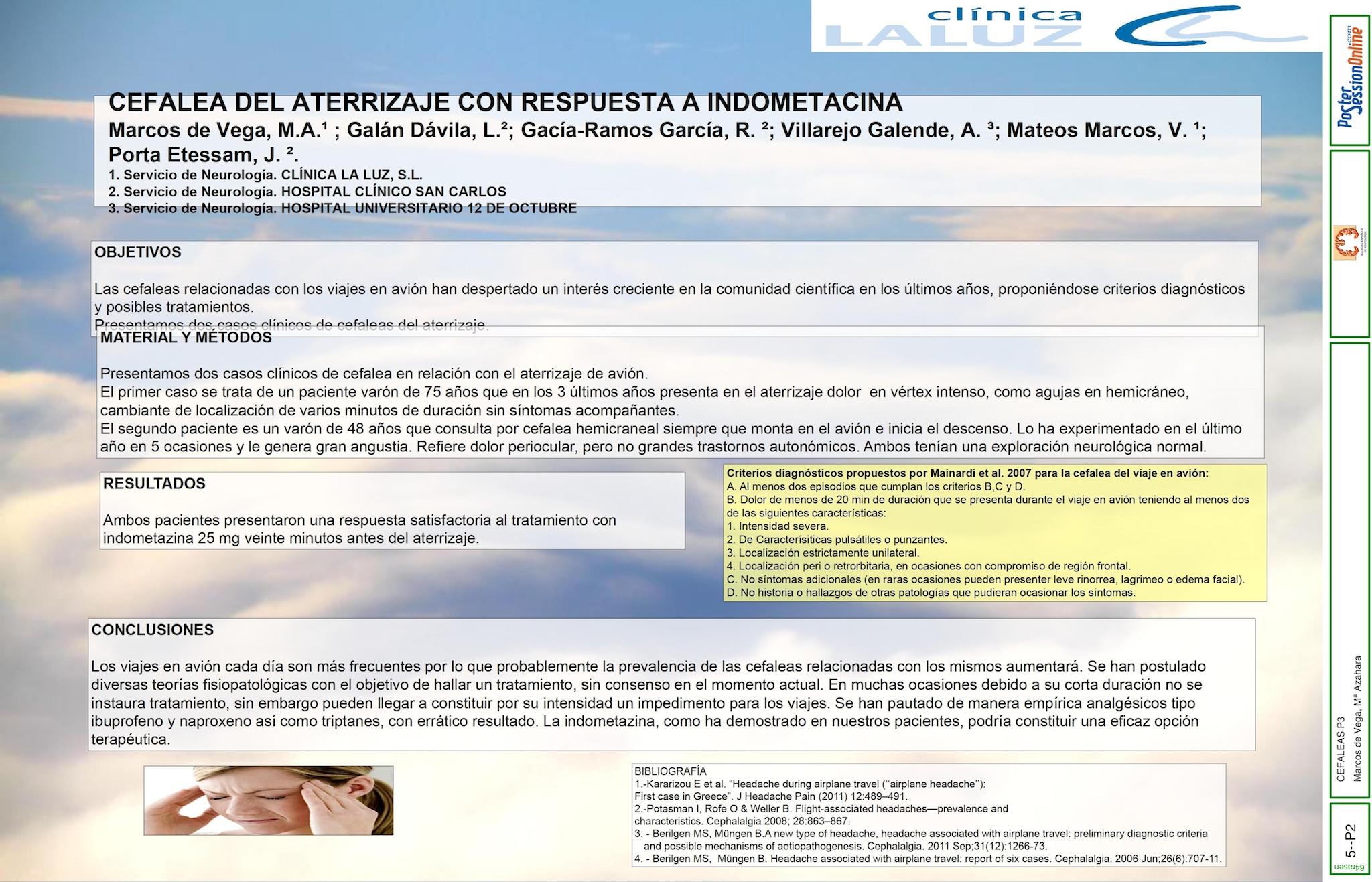 Cefalea del aterrizaje con respuesta a indometazina