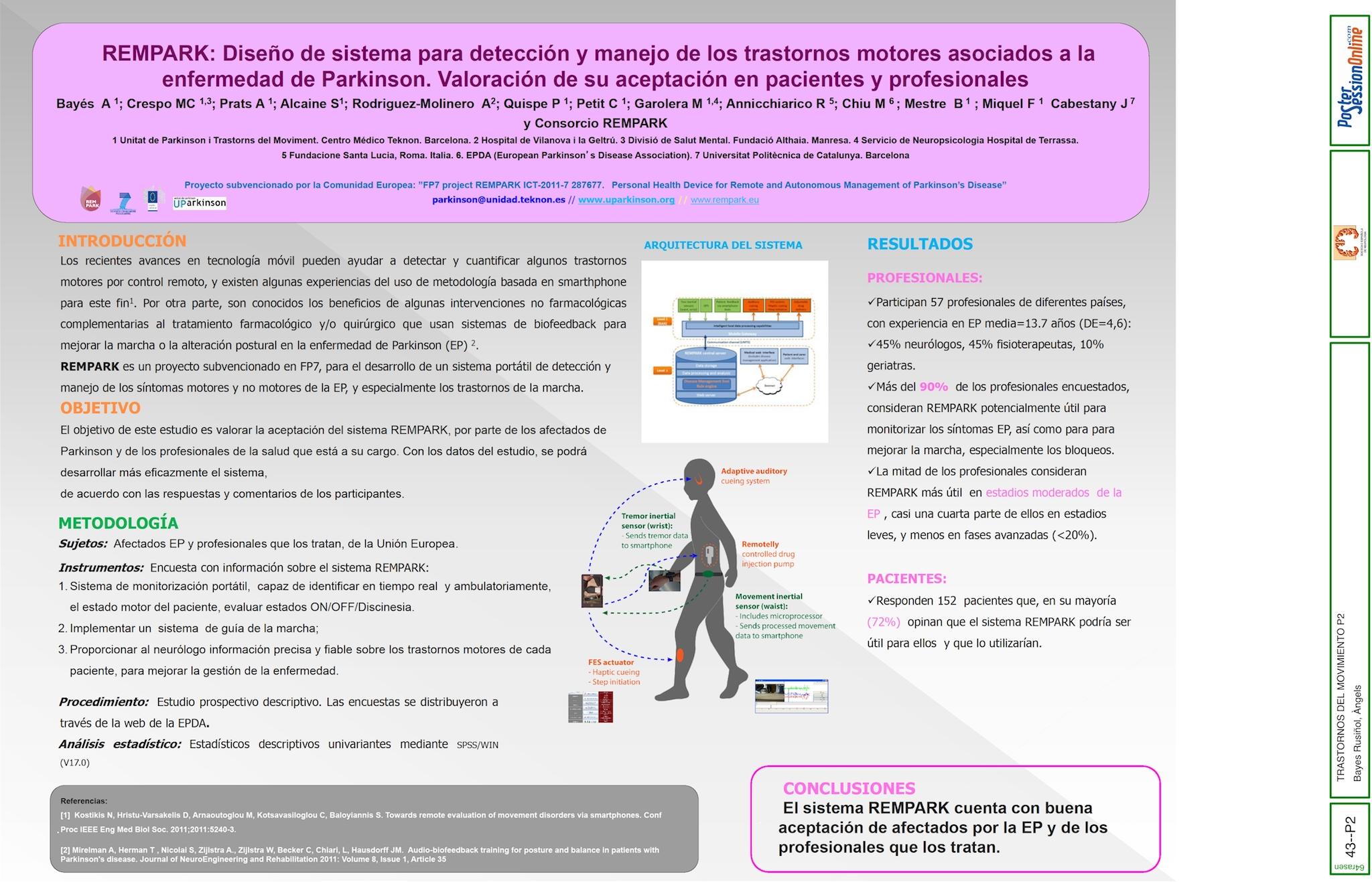 REMPARK: Diseño de sistema para detección y manejo de los trastornos motores asociados a la enfermedad de Parkinson. Valoración de su aceptación en pacientes y profesionales