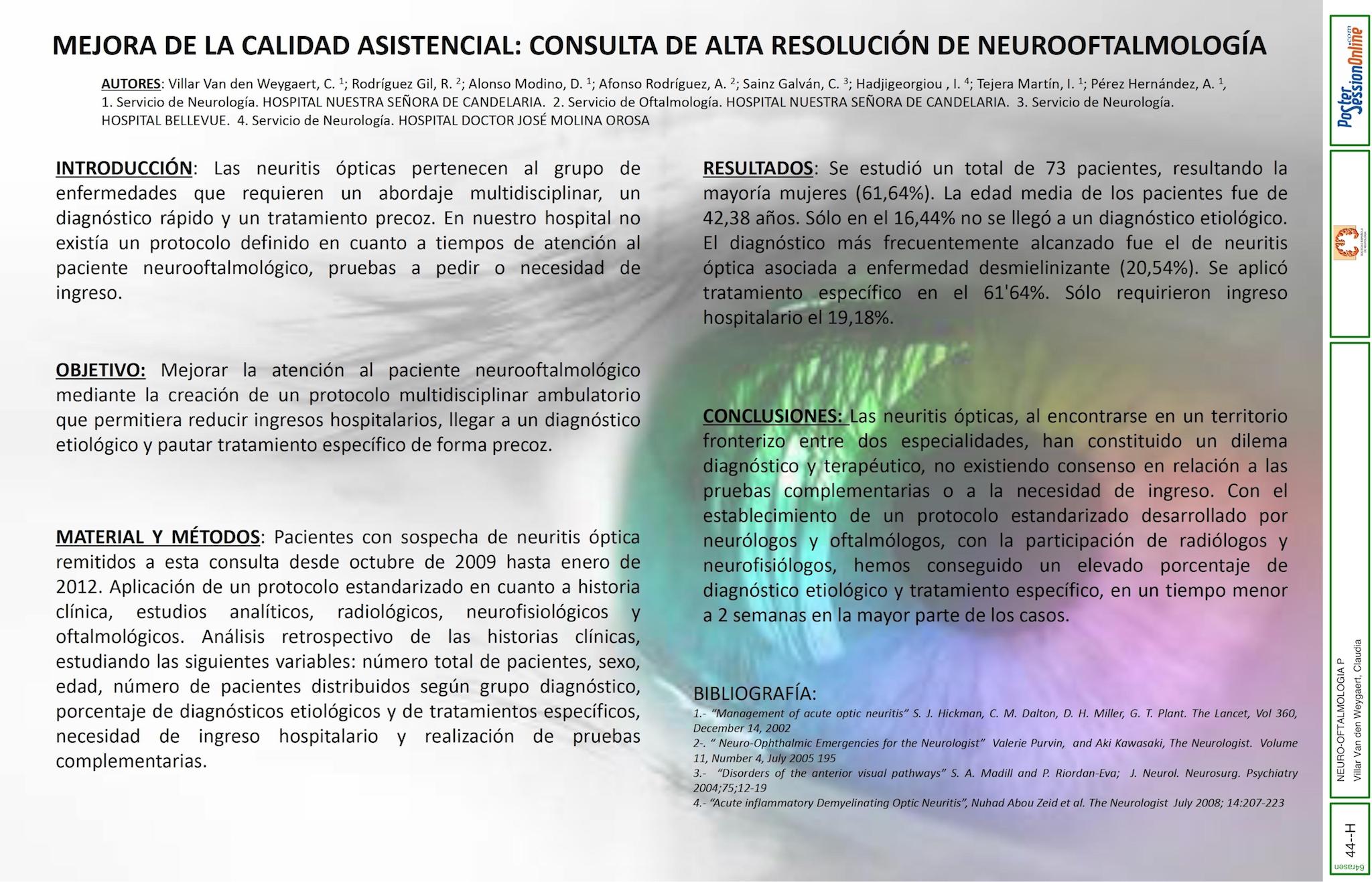 Mejora de la calidad asistencial: consulta de alta resolución de Neurooftalmología