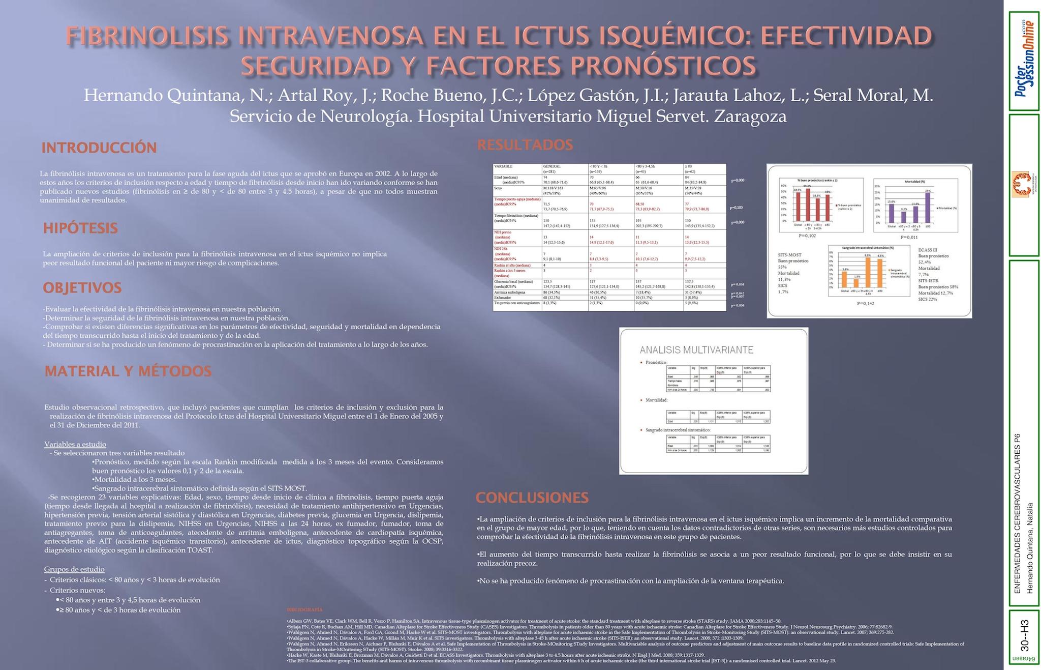 FIBRINOLISIS INTRAVENOSA: EFECTIVIDAD Y FACTORES PRONÓSTICOS.