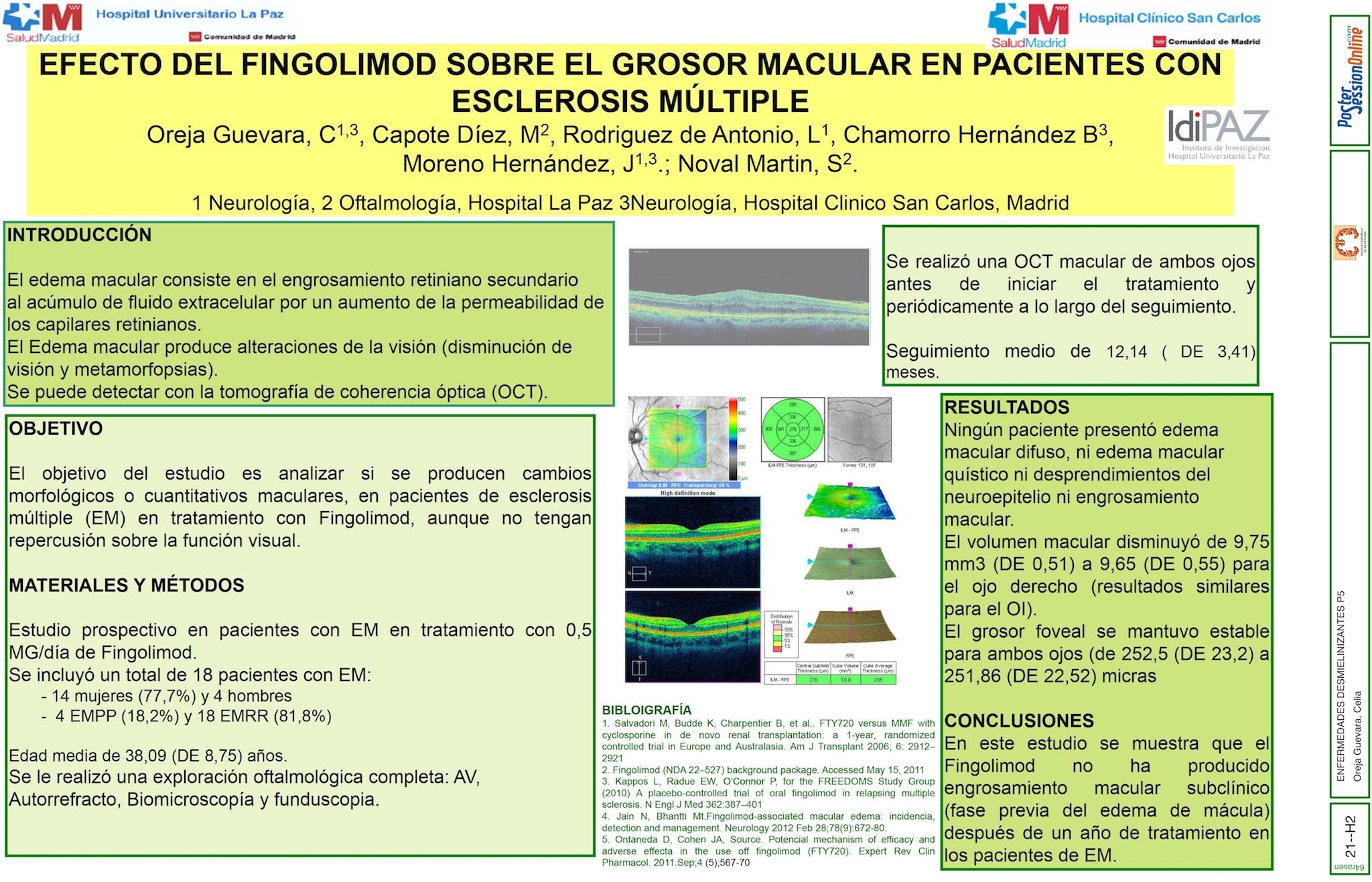 EFECTO DEL FINGOLIMOD SOBRE EL GROSOR MACULAR EN PACIENTES CON ESCLEROSIS MÚLTIPLE