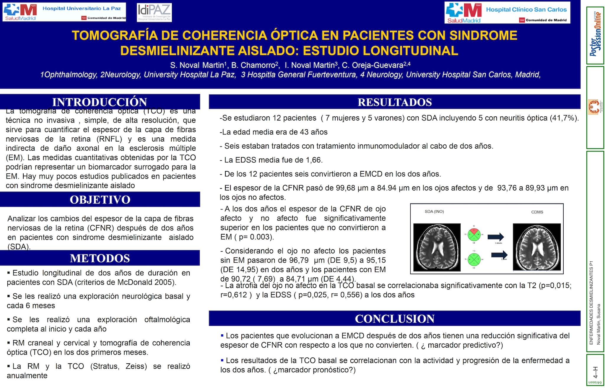 Tomografía de coherencia óptica en  pacientes con Sindrome Desmielinizante Aislado: Estudio longitudinal.