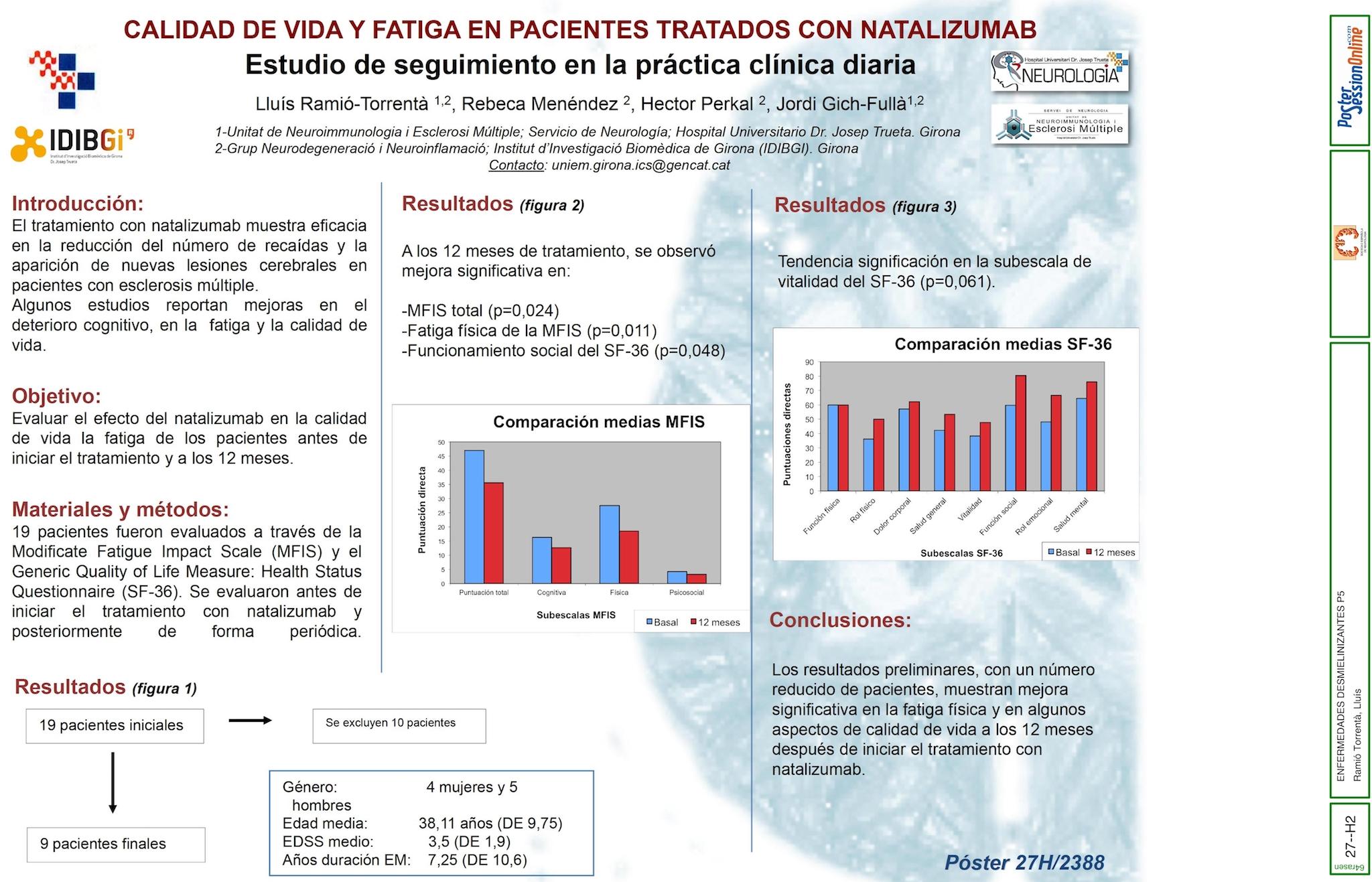Calidad de vida y fatiga en pacientes tratados con natalizumab.  Estudio de seguimiento en la práctica clínica diaria