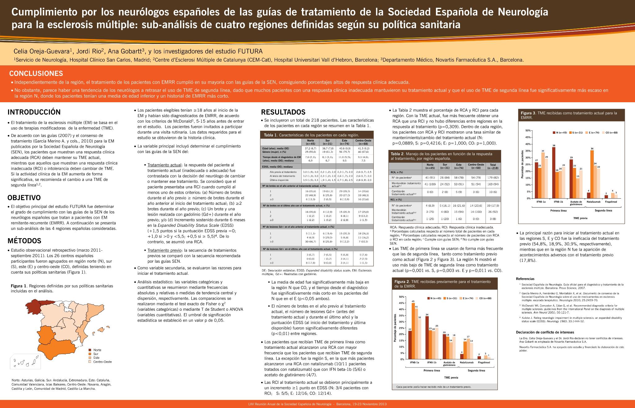 Cumplimiento por los neurólogos españoles de las Guías de Tratamiento de la SEN para la Esclerosis Múltiple: sub-análisis de cuatro regiones definidas según su política sanitaria