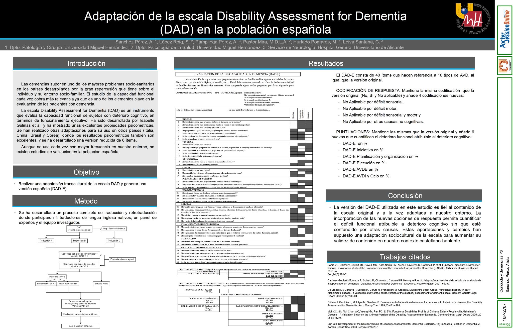 Adaptación de la escala Disability Assessment for Dementia (DAD) en la población española castellano hablante
