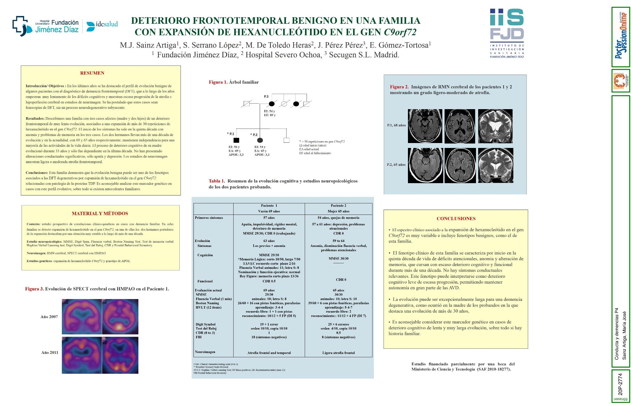 Deterioro frontotemporal benigno en una familia con expansión de hexanucleótido en el gen C9ORF72