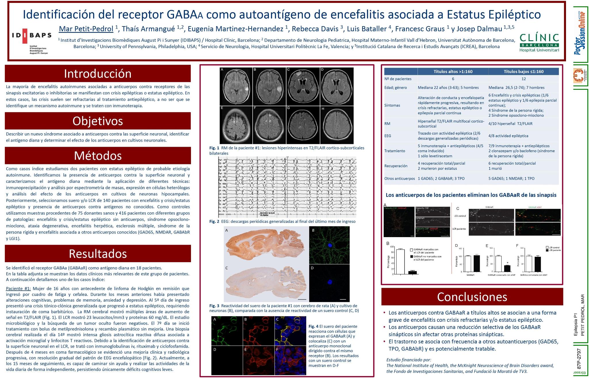 Identificación del receptor GABA(A) como autoantígeno de encefalitis asociada a status epiléptico