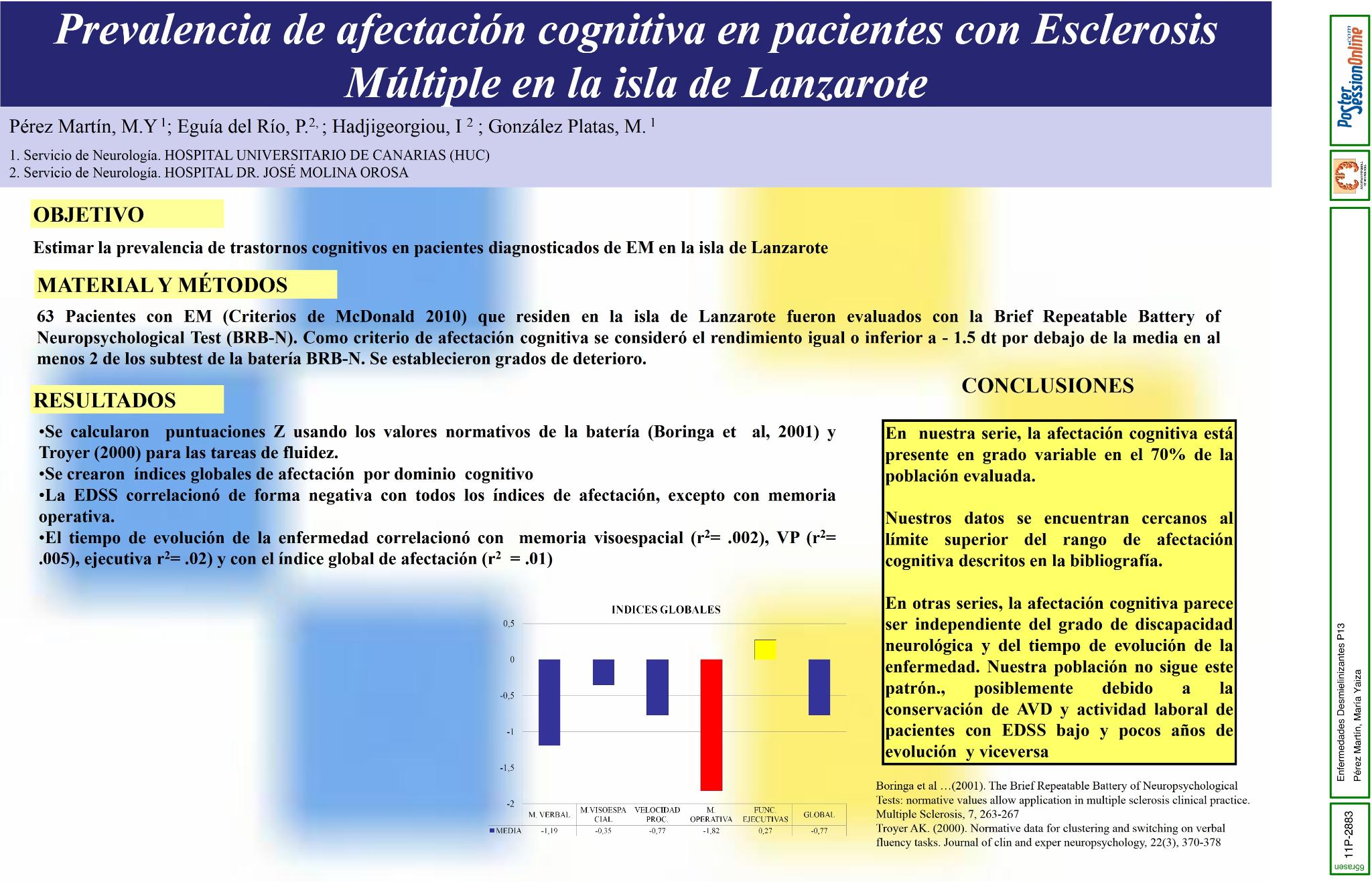 Prevalencia de afectación cognitiva en pacientes con Esclerosis Múltiple en la isla de Lanzarote