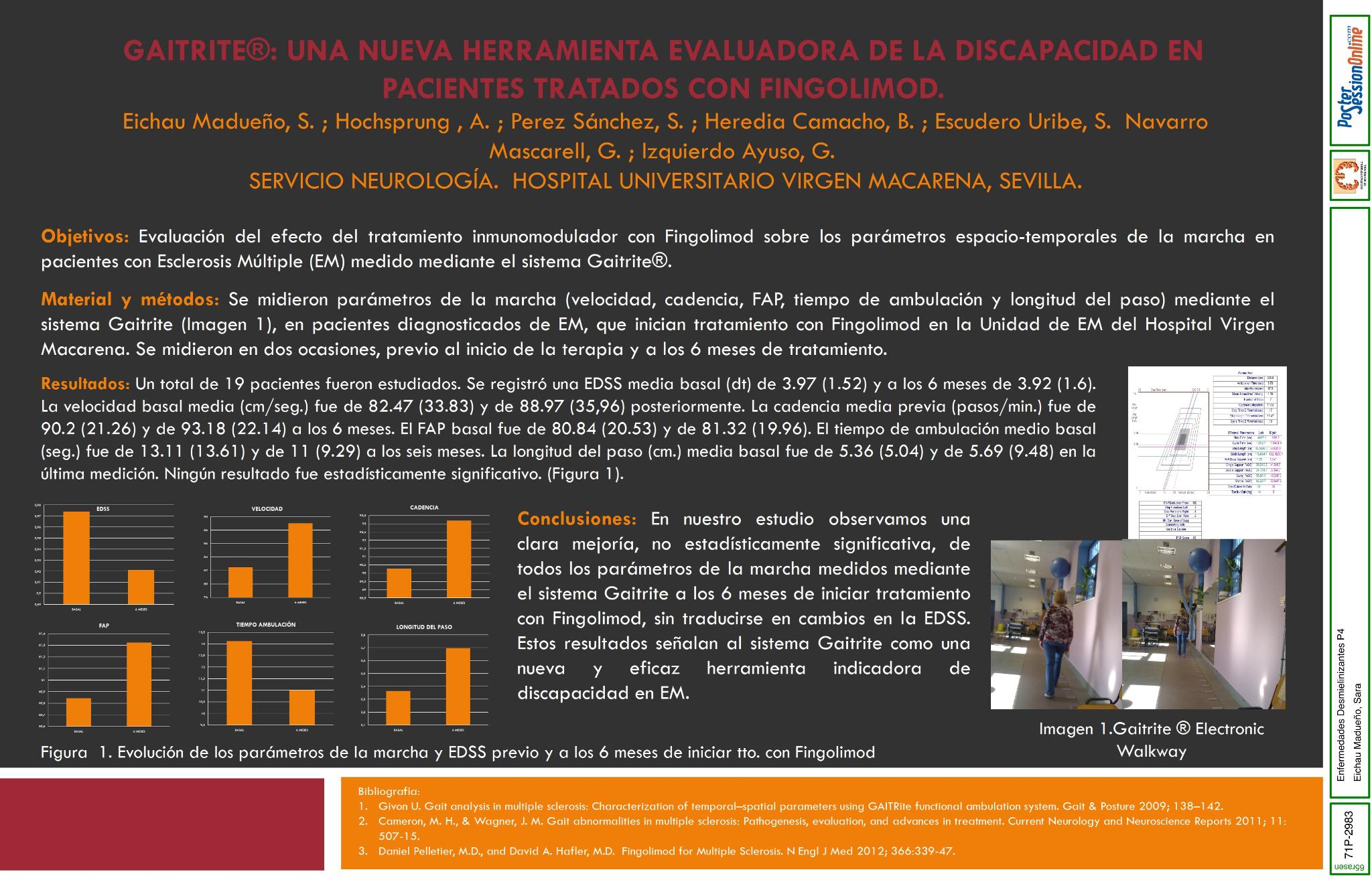 Gaitrite®: una nueva herramienta evaluadora de la discapacidad en pacientes tratados con Fingolimod