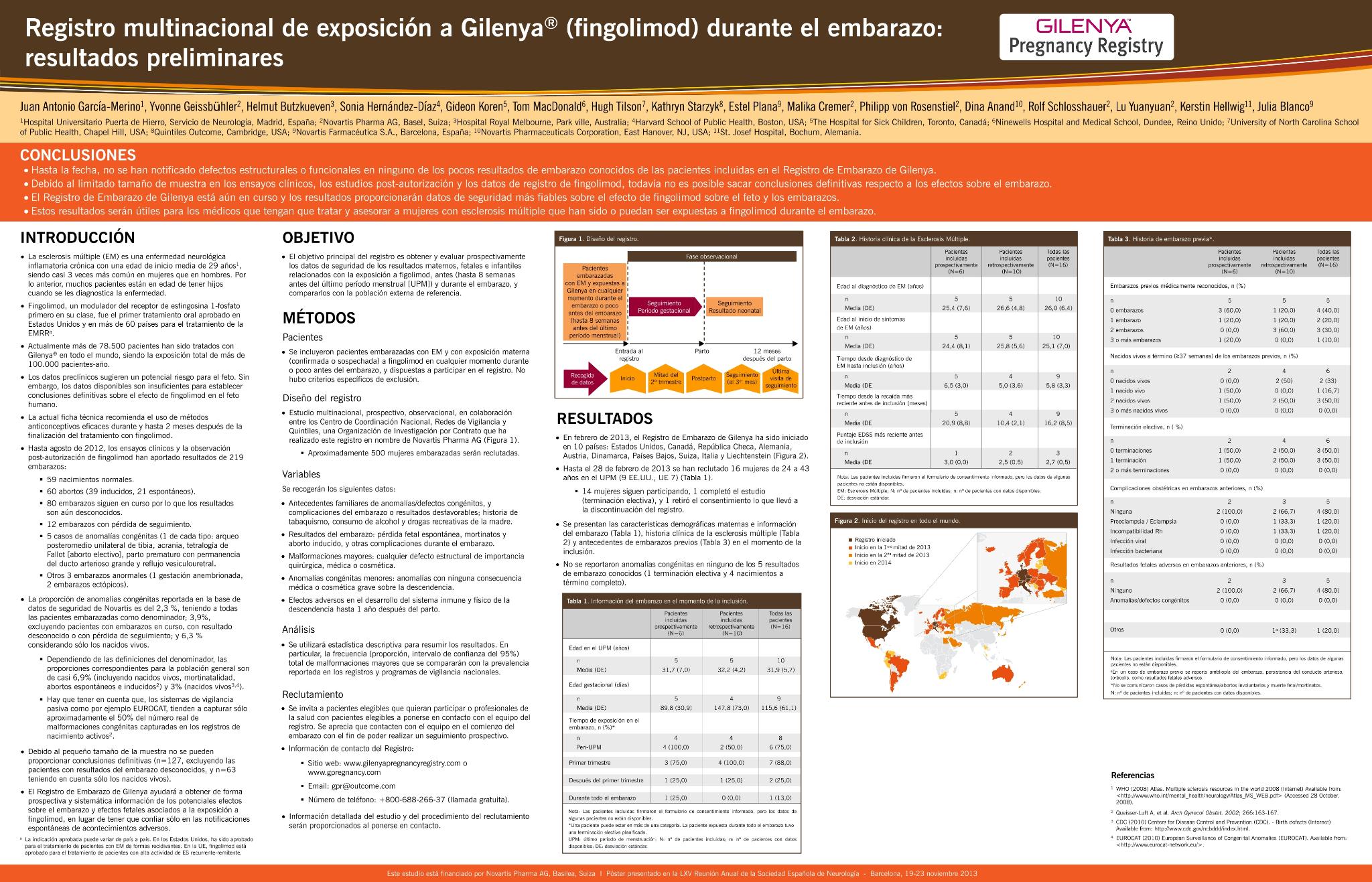 Registro multinacional de exposición a Gilenya® (fingolimod) durante el embarazo: resultados preliminares