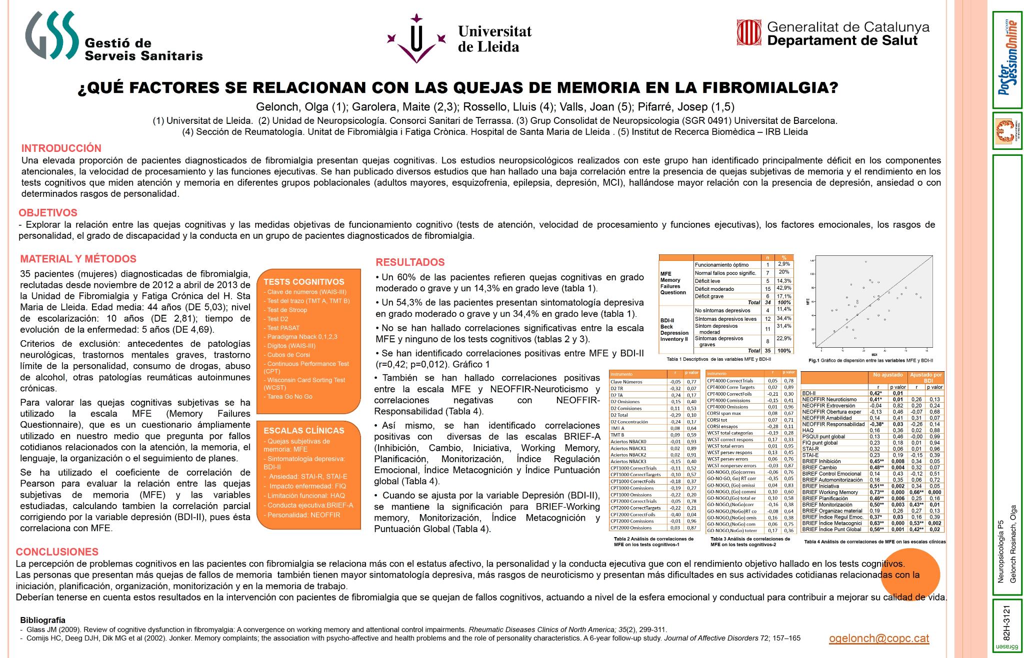 ¿Qué factores se relacionan con las quejas de fallos de memoria en la fibromialgia?