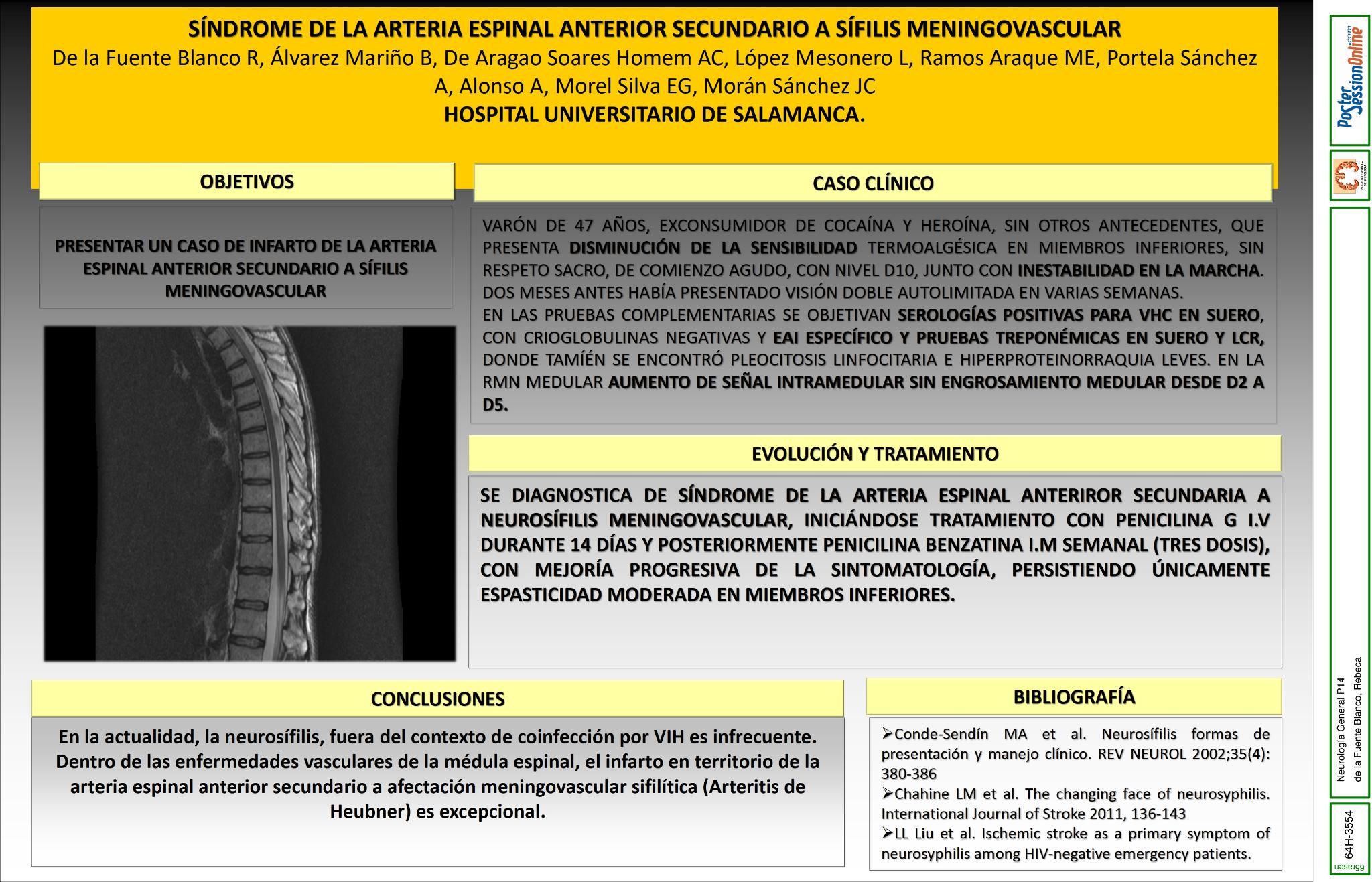 Síndrome de la arteria espinal anterior secundario a sífilis meningovascular