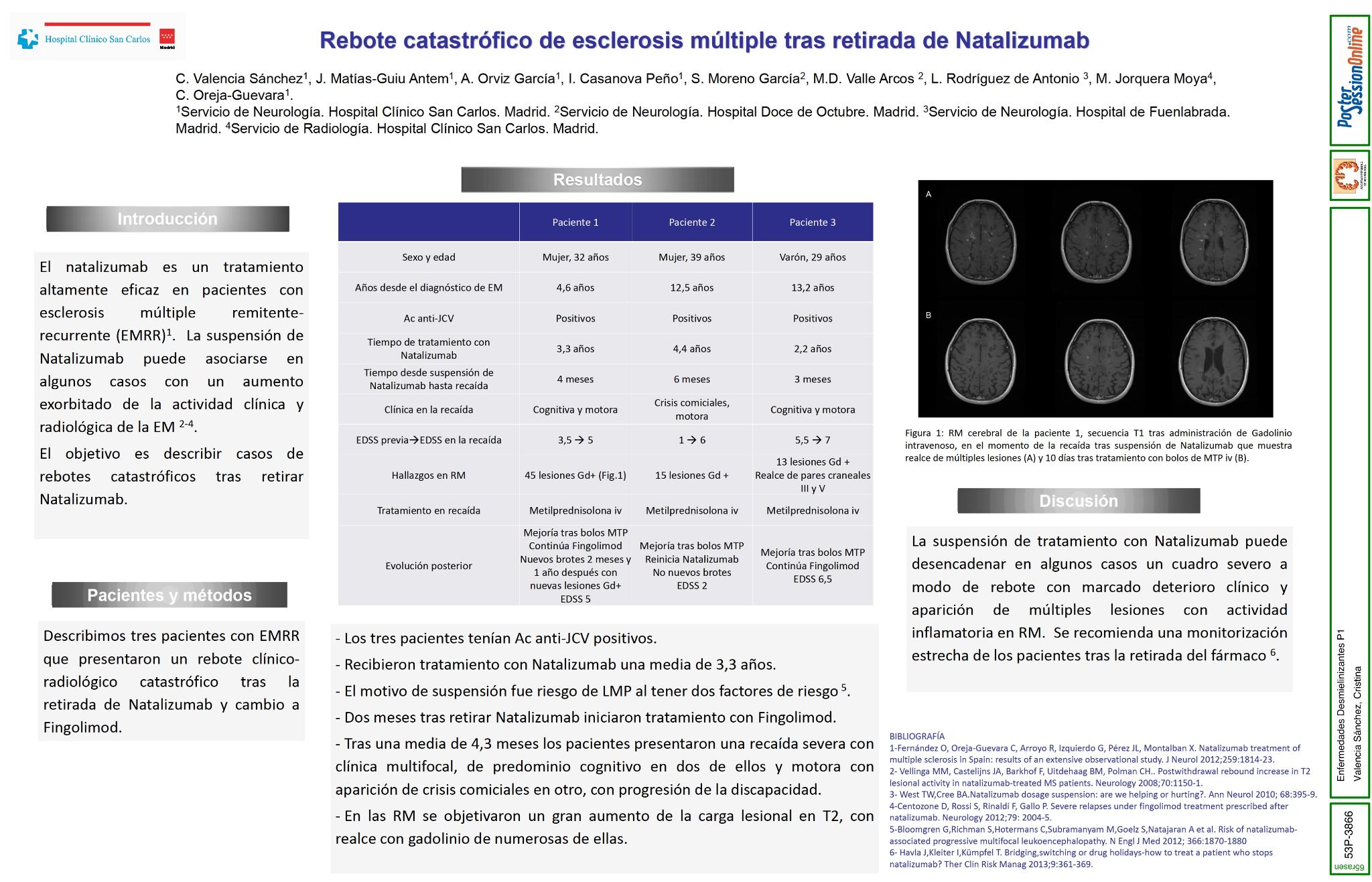 Rebote catastrófico de esclerosis múltiple tras retirada de Natalizumab