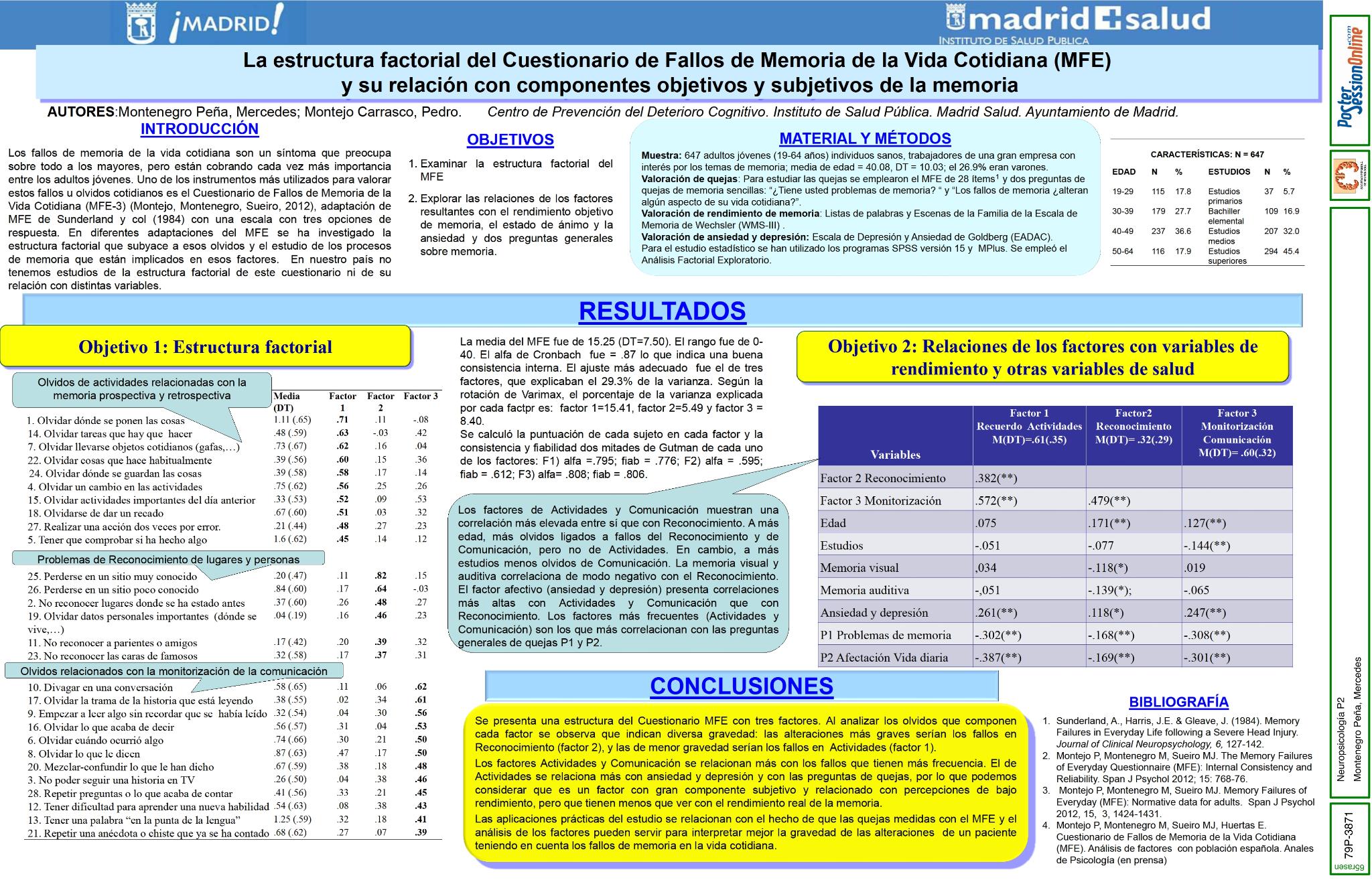 La estructura factorial del Cuestionario de Fallos de Memoria de la Vida  Cotidiana (MFE) y su relación con componentes objetivos y subjetivos de la memoria