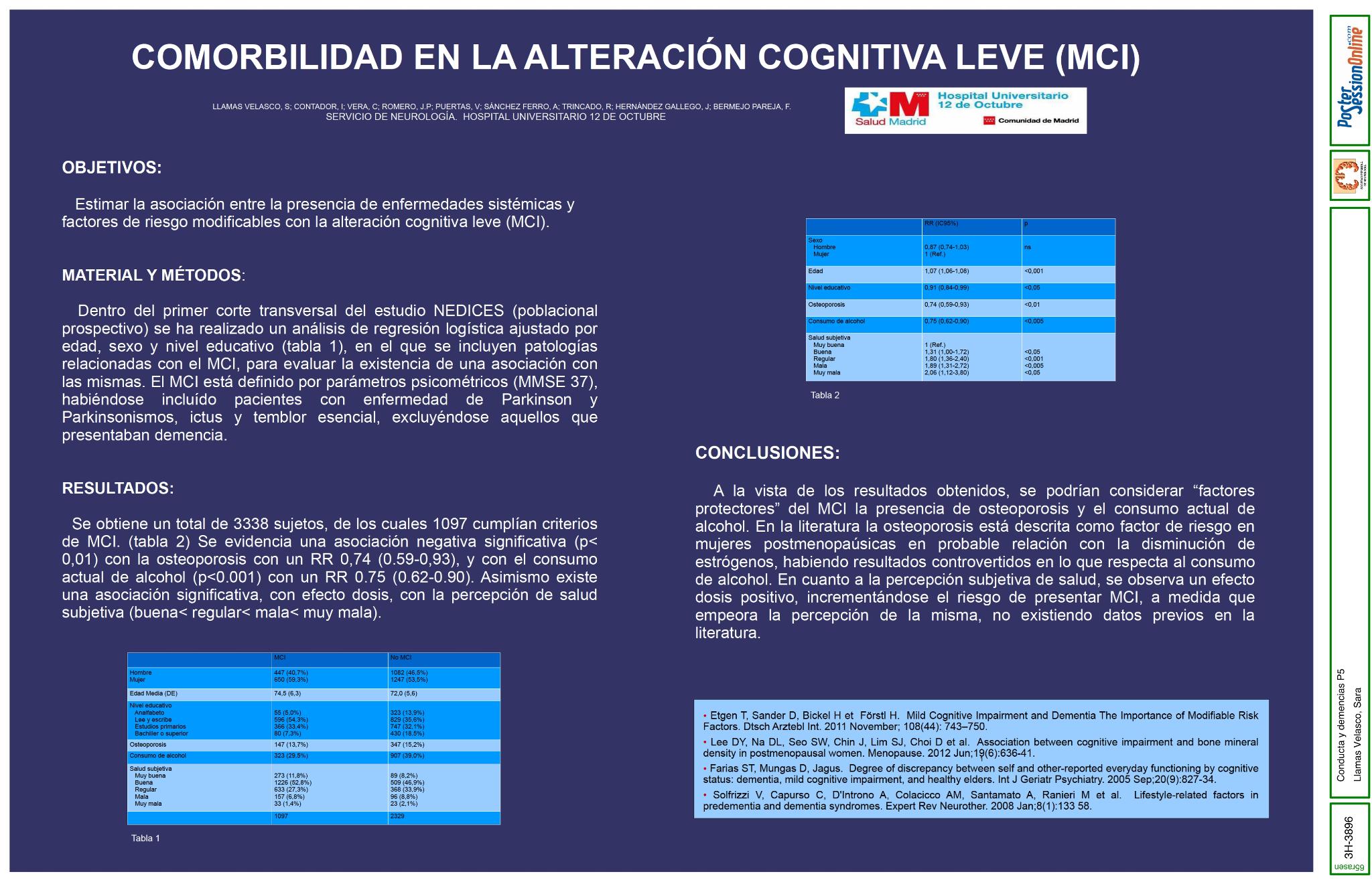Alteración Cognitiva Leve (MCI) y comorbilidad en la cohorte NEDICES