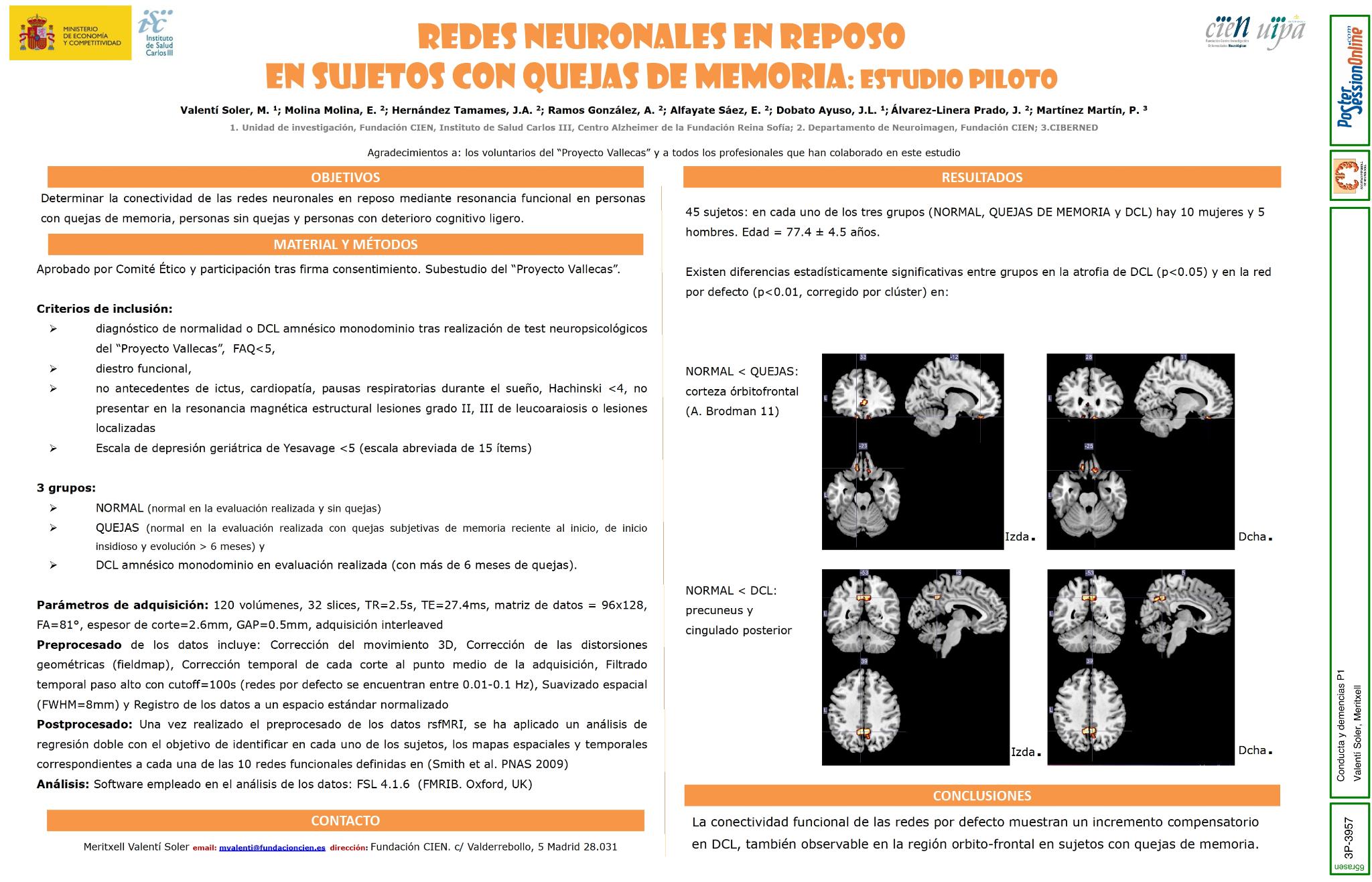 Redes neuronales en reposo en sujetos con quejas de memoria: estudio piloto