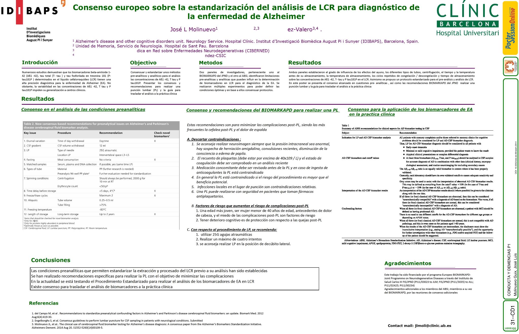 Consenso europeo sobre la estandarización del análisis de LCR para diagnóstico de la enfermedad de Alzheimer