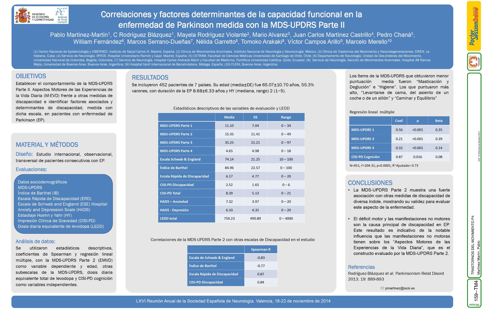 Correlaciones y factores determinantes de la capacidad funcional en la enfermedad de Parkinson medida con la MDS-UPDRS Parte II