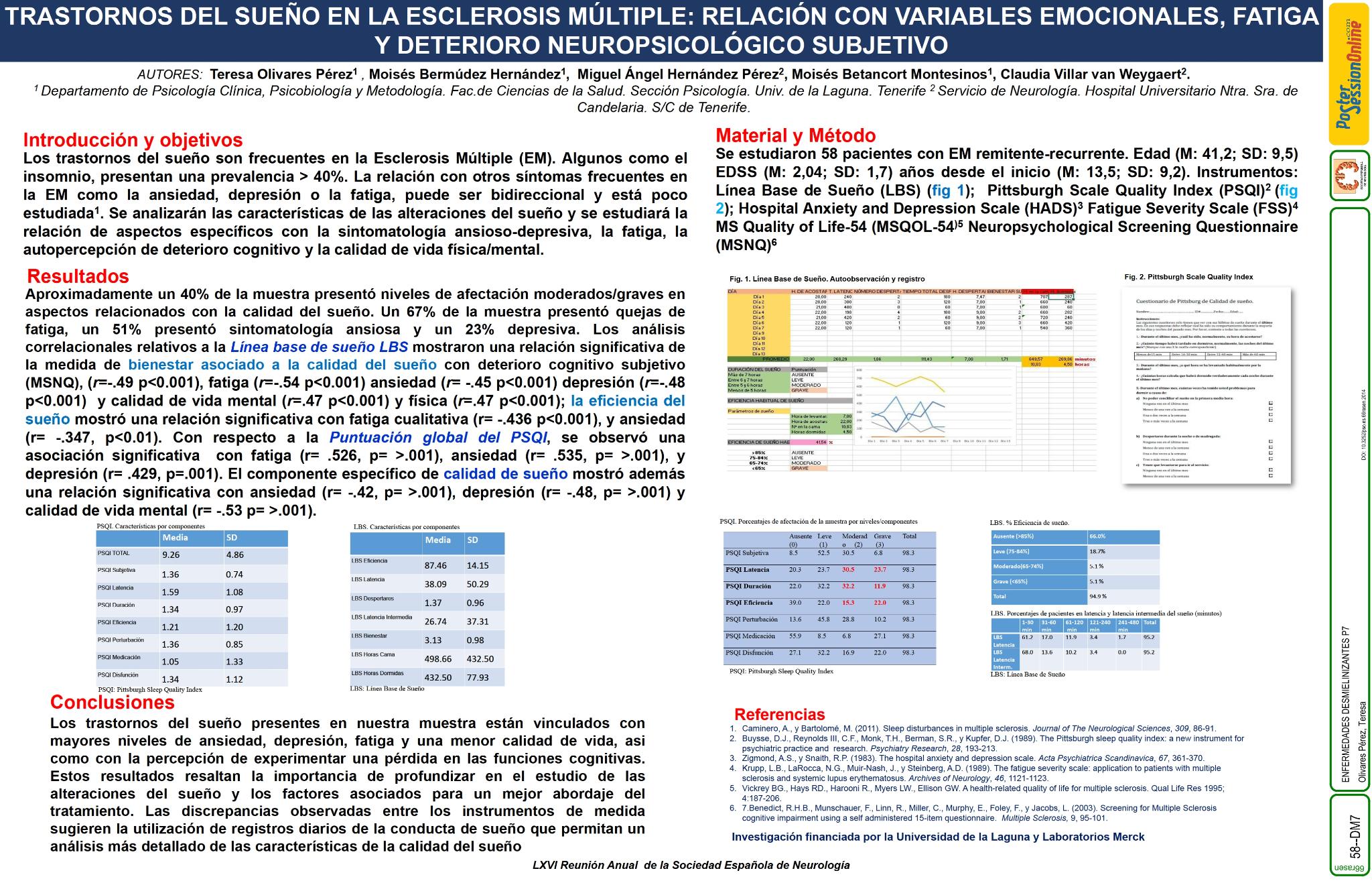 Trastornos del sueño en la esclerosis multiple: relación con variables emocionales, fatiga y deterioro neuropsicológico subjetivo