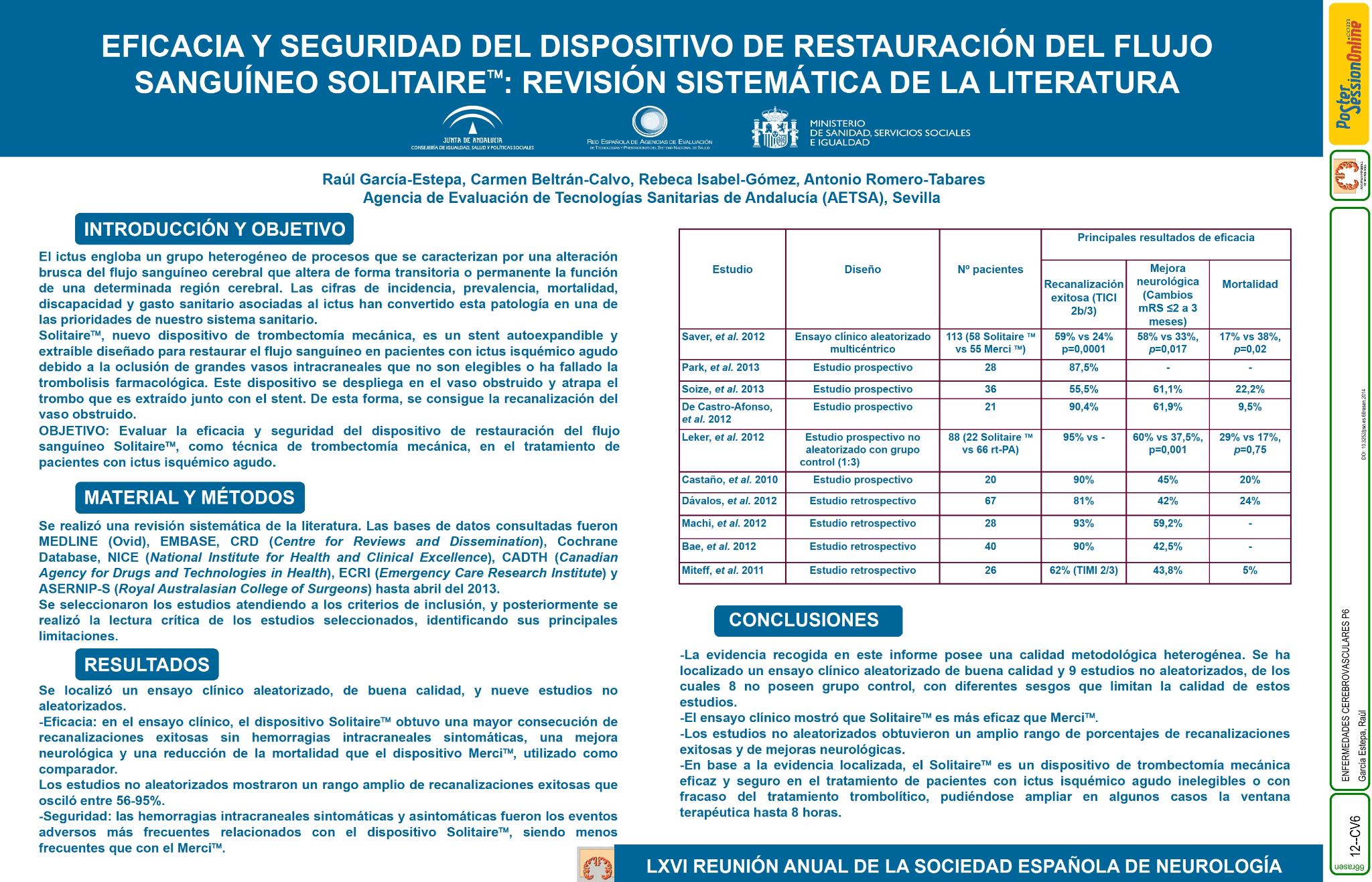 Eficacia y seguridad del dispositivo de restauración del flujo sanguíneo solitaire: revisión sistemática de la literatura