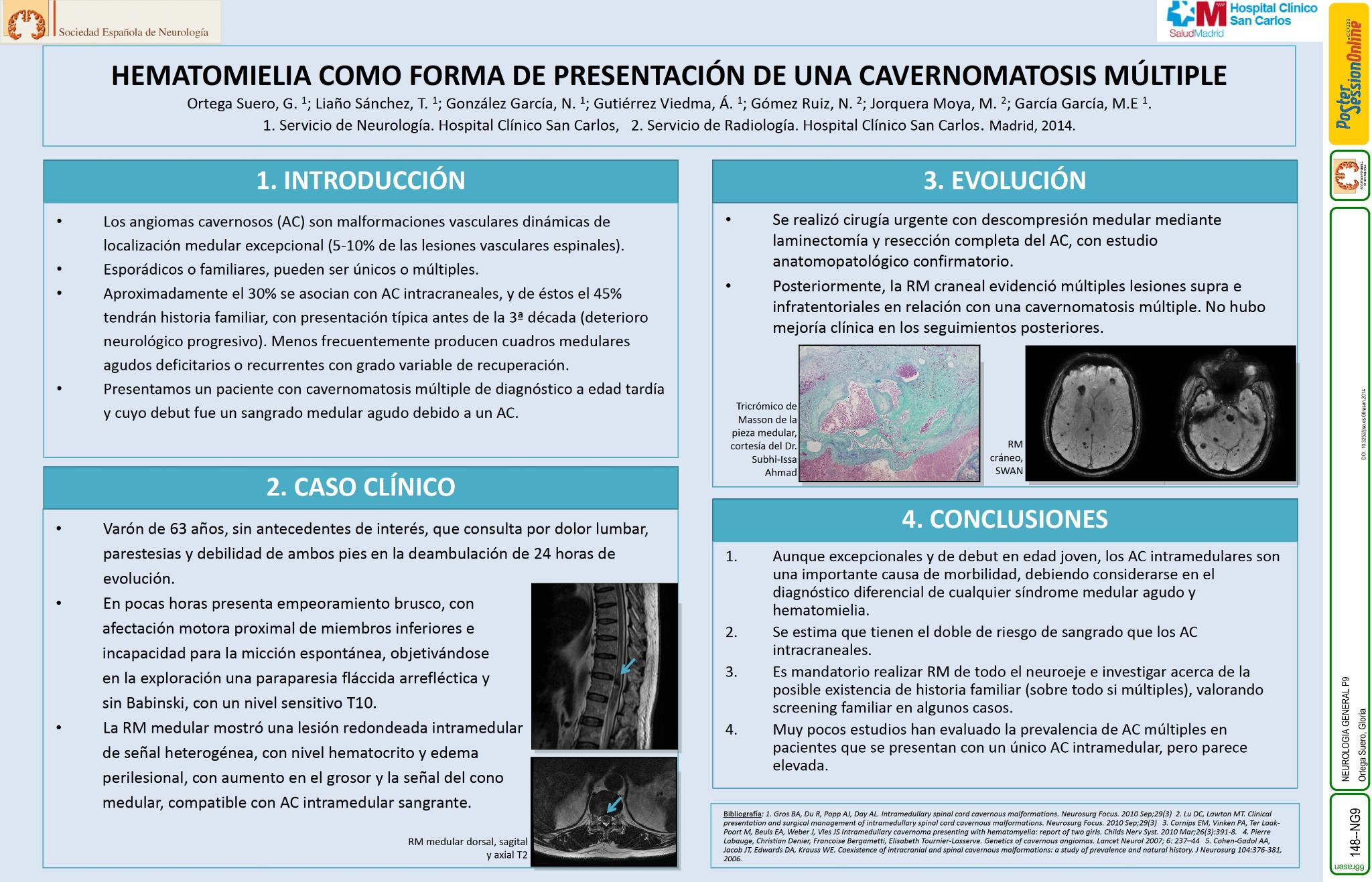 Hematomielia como forma de presentación de una cavernomatosis múltiple