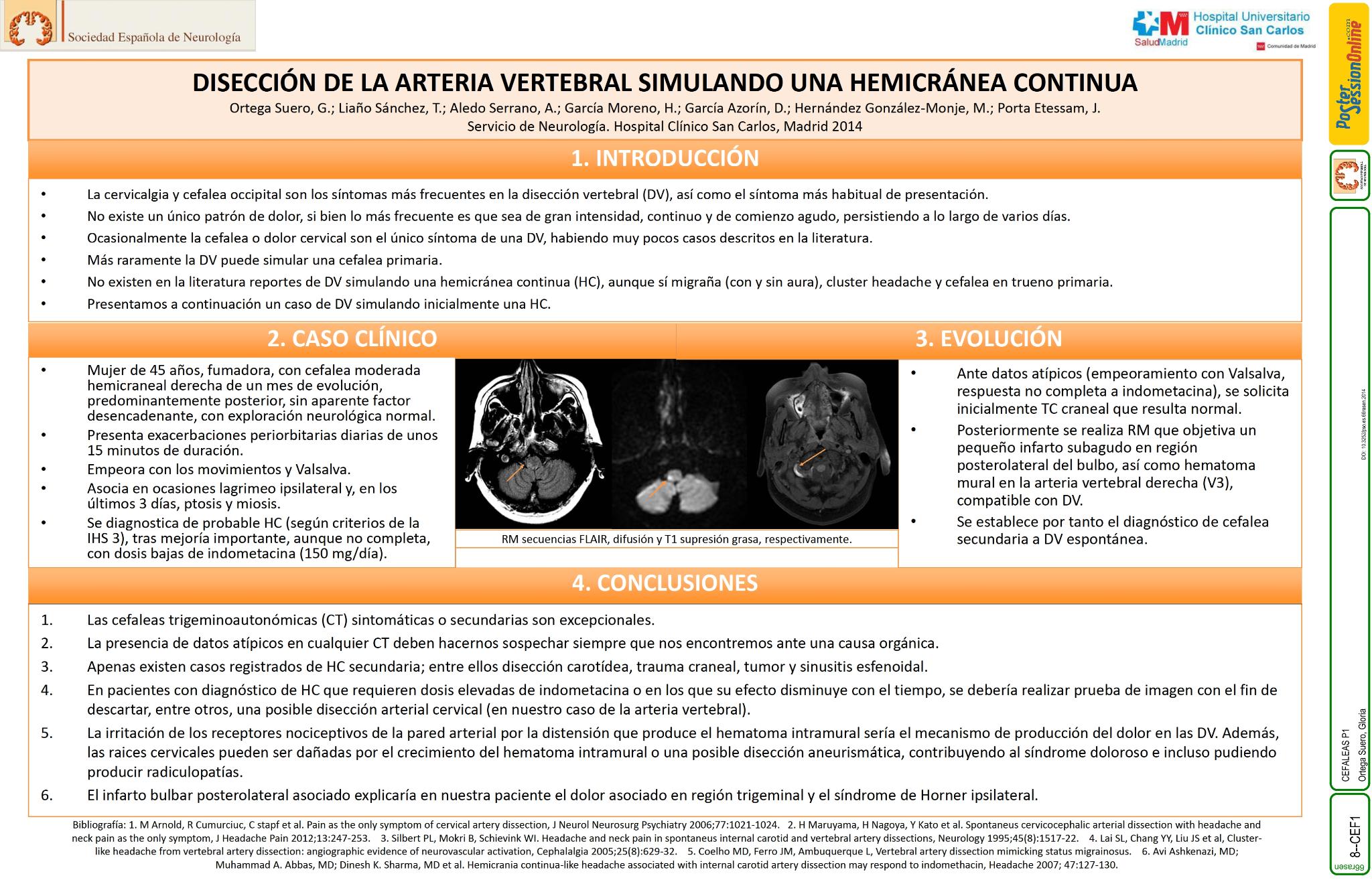 Disección de la arteria vertebral simulando una hemicránea continua