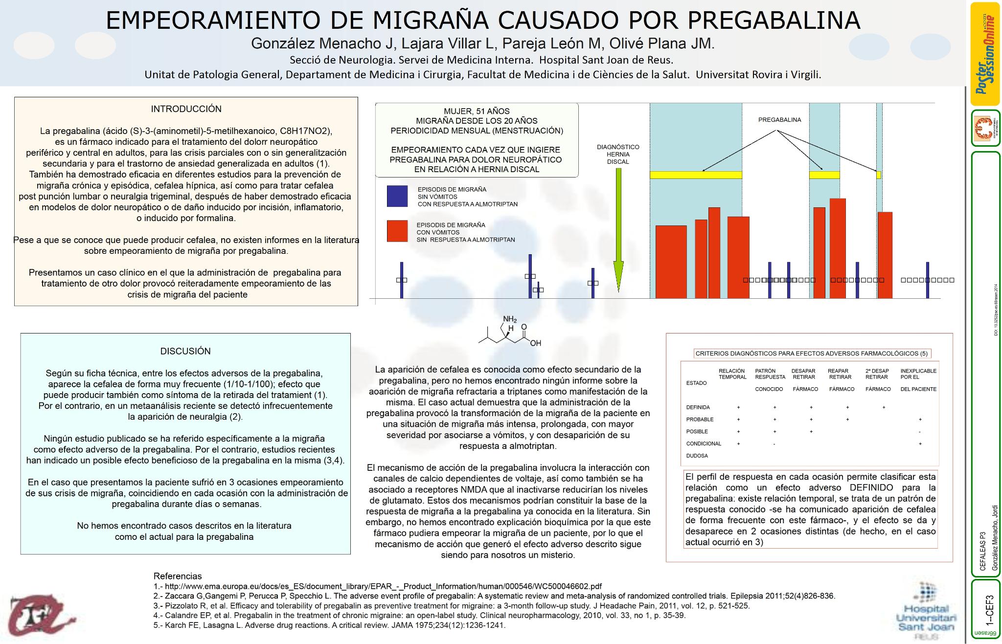 Empeoramiento de migraña causado por pregabalina