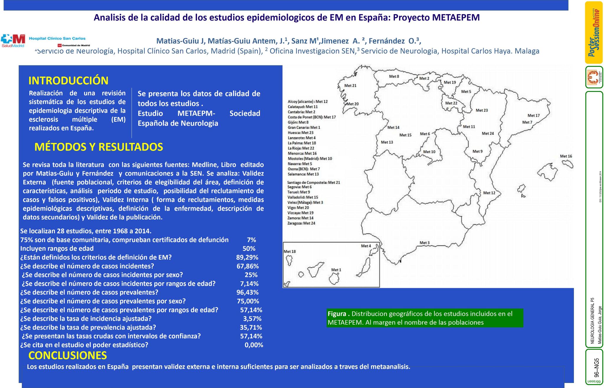 Analisis de la calidad de los estudios epidemiologicos de EM en España: Proyecto METAEPEM