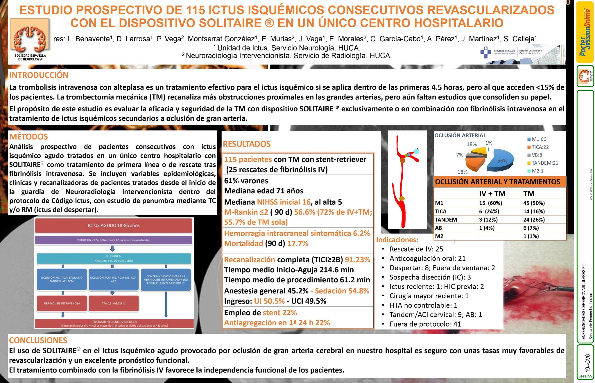 Estudio prospectivo de 115 ictus isquémicos consecutivos revascularizados con el dispositivo SOLITAIRE ® en un único centro hospitalario
