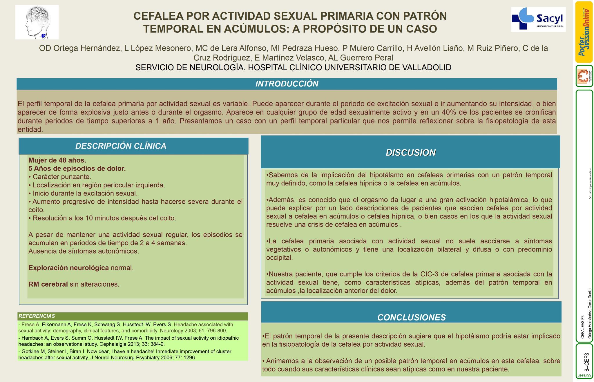 Cefalea por actividad sexual primaria con patrón temporal en acúmulos: a propósito de un caso