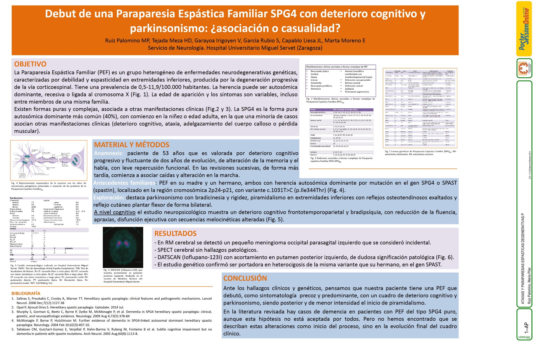 Debut de una Paraparesia Espástica Familiar SPG4 con deterioro cognitivo y parkinsonismo: ¿asociación causal o casual?