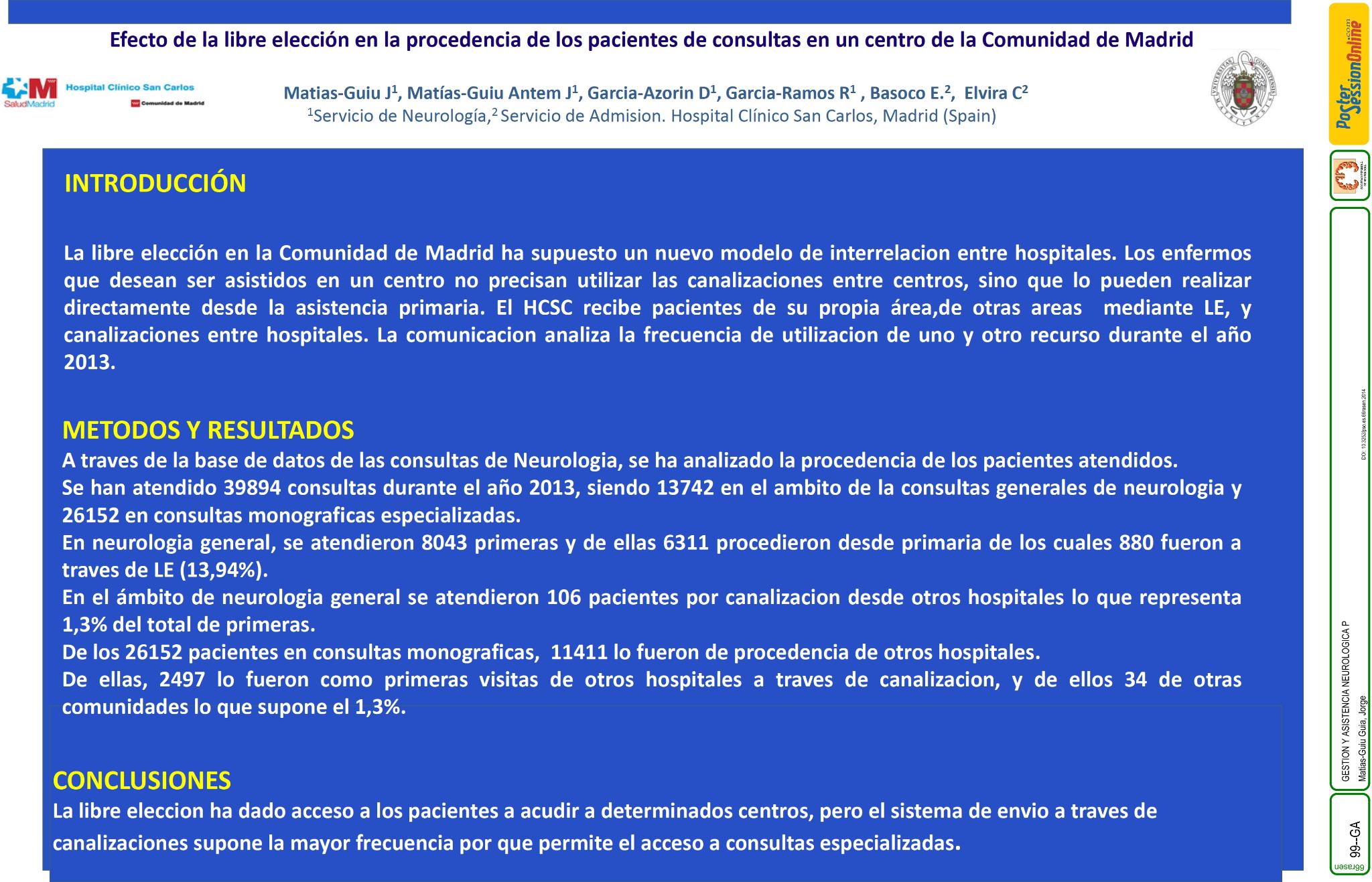 Efecto de la libre elección en la procedencia de los pacientes de consultas en un centro de la Comunidad de Madrid