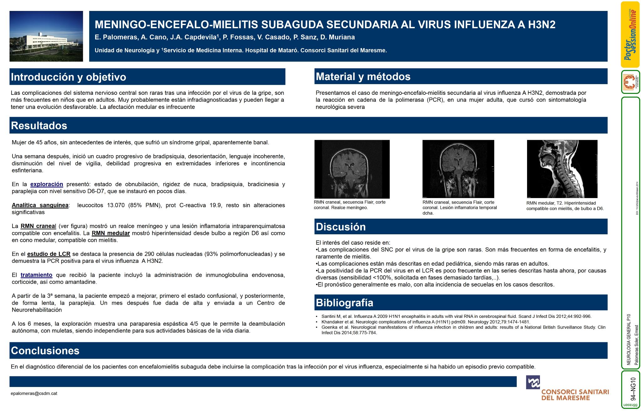 Meningo-encefalo-mielitis subaguda secundaria al virus influenza A H3N2