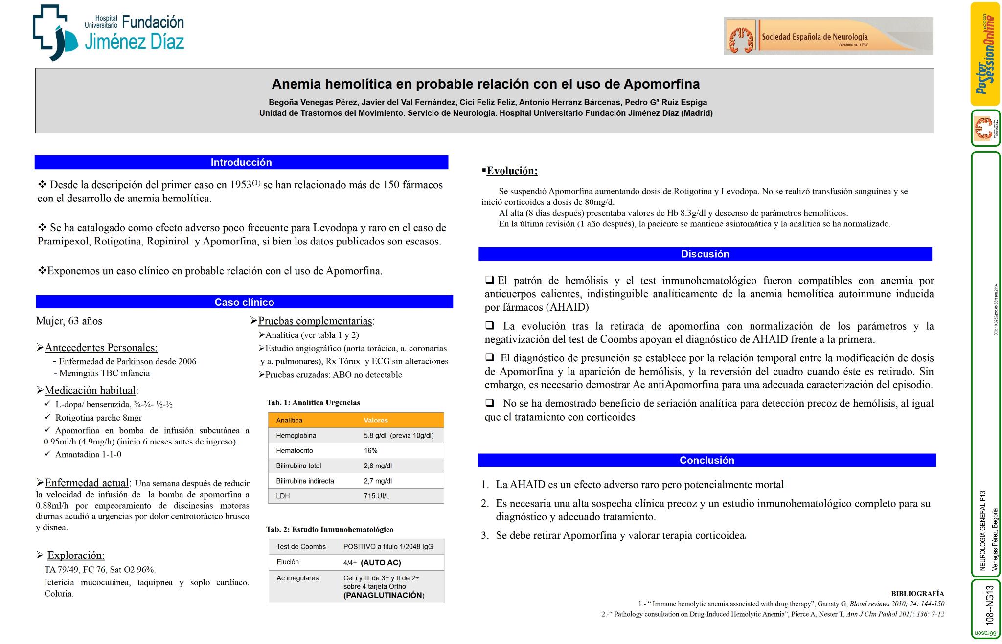 Anemia hemolitica en probable relacion con el uso de Apomorfina