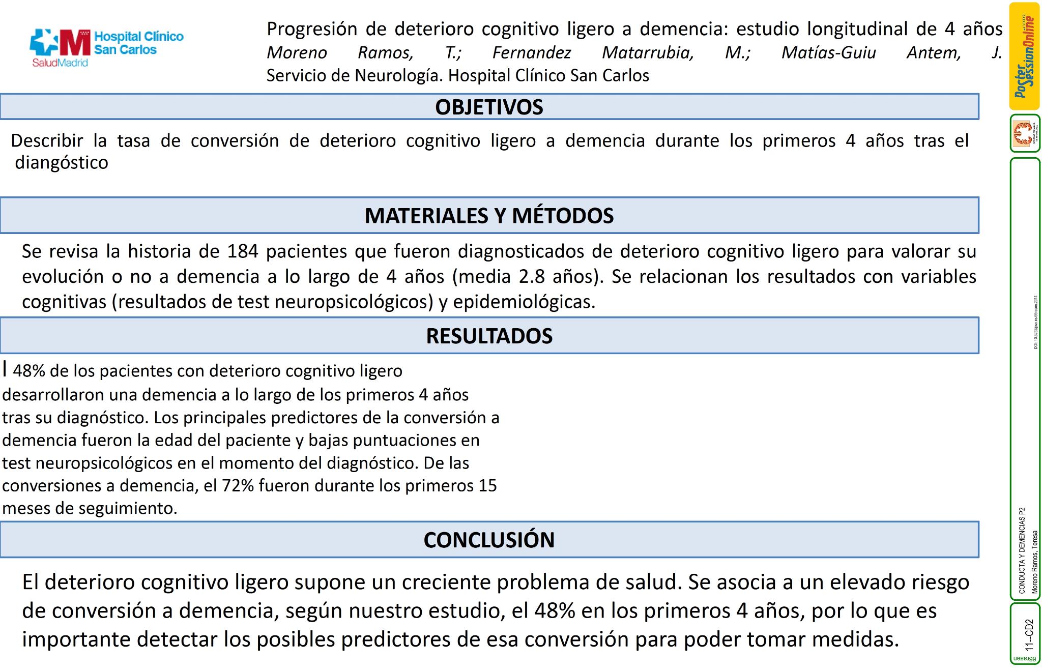 Progresión de deterioro cognitivo ligero a demencia: estudio longitudinal de 4 años