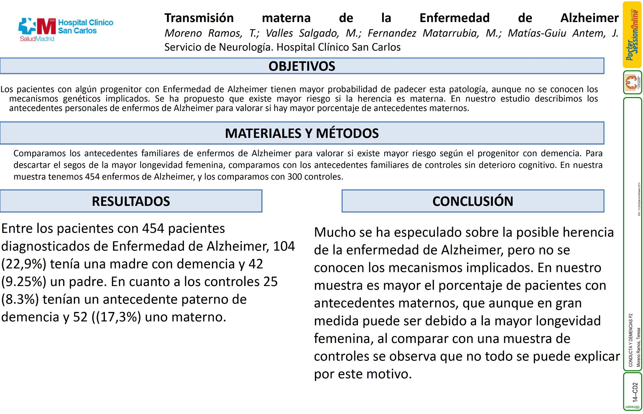 Transmisión materna de la Enfermedad de Alzheimer