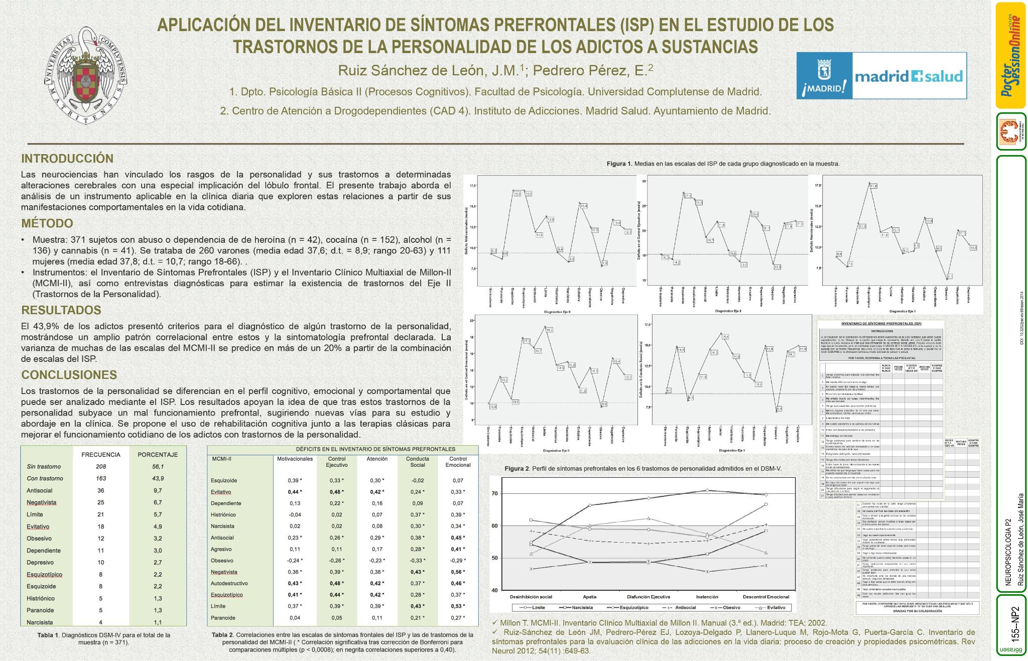 Aplicación del Inventario de Síntomas Prefrontales (ISP) en el estudio de los trastornos de la personalidad de los adictos a sustancias