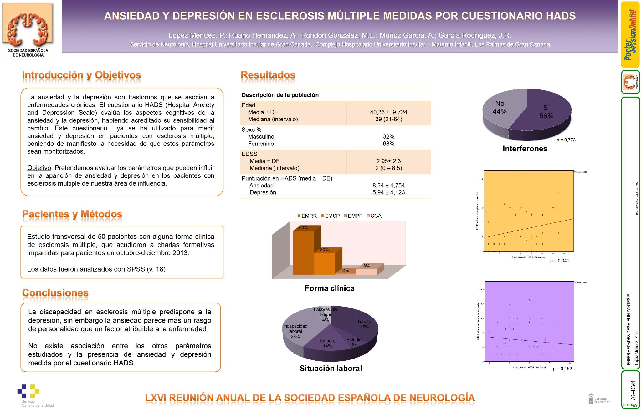 Ansiedad y depresión en esclerosis múltiple medidas por cuestionario HADS