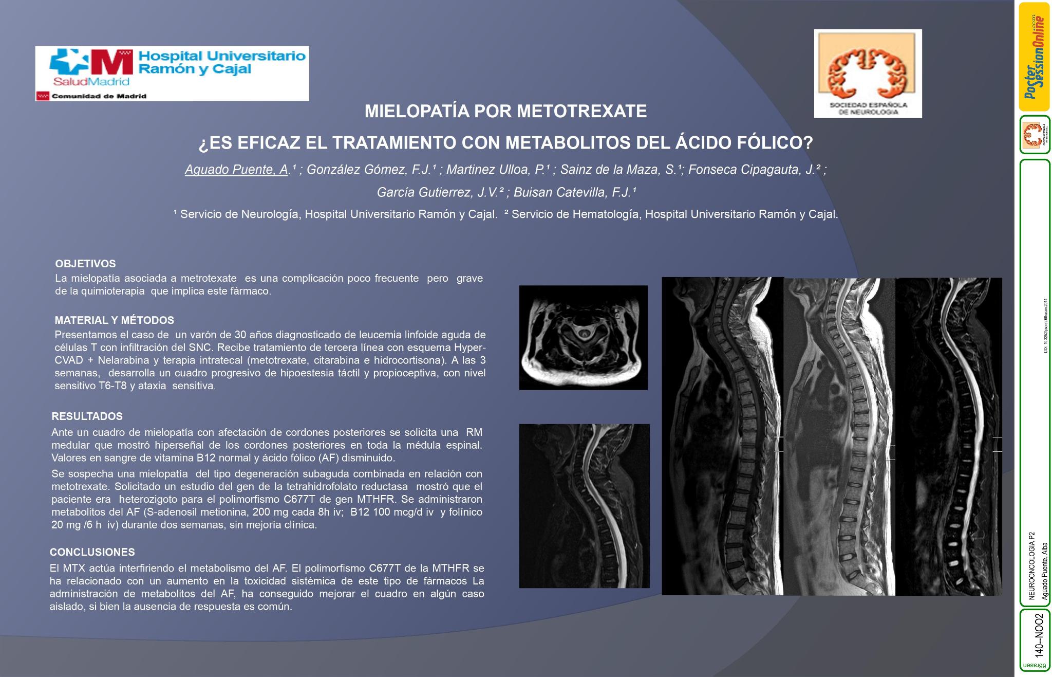 Mielopatía por metotrexate, ¿es eficaz el tratamiento con metabolitos de ácido fólico?